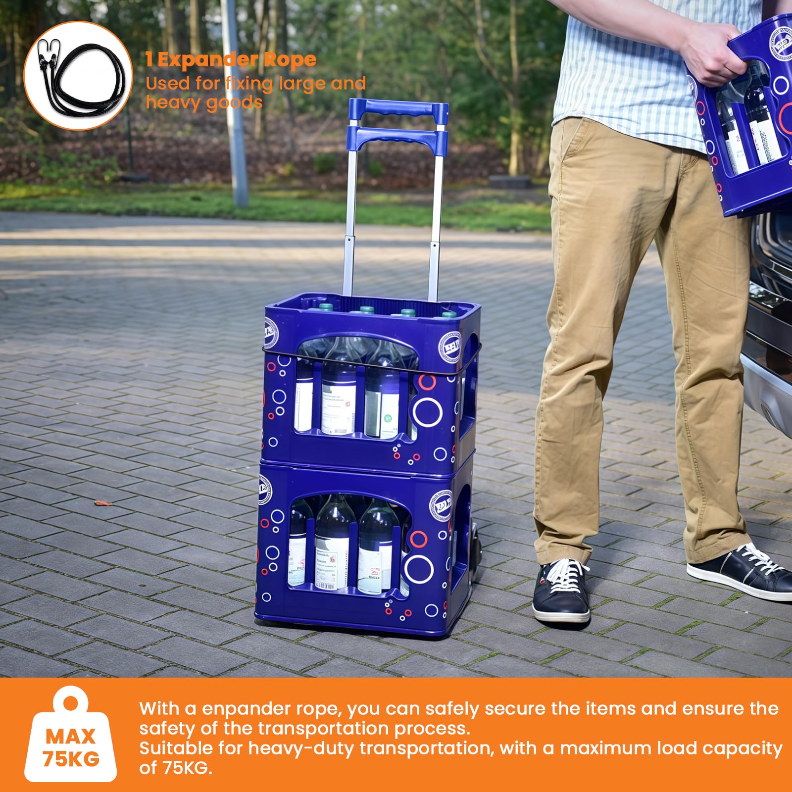 MAXBROTHERS Diable Pliable en Aluminium,avec poignée télescopique et Roue en Caoutchouc rotative à 360, 1 Cordons Extensibles,degrés pour Les Bagages,Shopping,Voyage,déménagement et(TPR-Wheels)