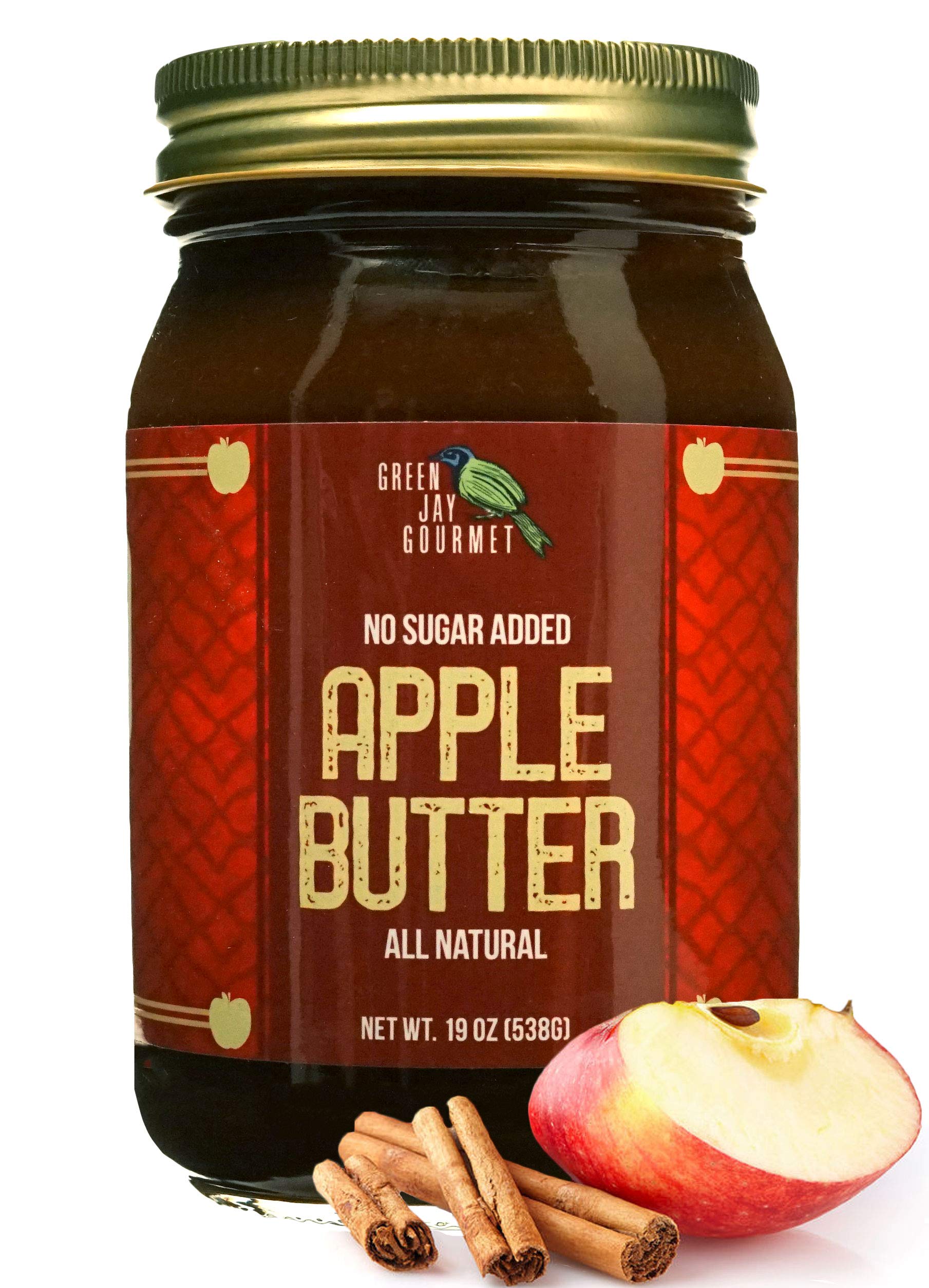 Green Jay Gourmet Low Sugar Apple Butter - All-Natural, Gluten-Free Fruit Spread - Apple Spread with Apples, Cinnamon & Spices - Gourmet Fruit Butter - No Added Sugar or Corn Syrup - 19 Ounces