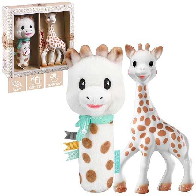 Sophie la Girafe - caja regalo recién nacido + sonajero diente - incluye 1 sonajero de tela + juguete masticable de caucho 100% natural - set de actividades para niños