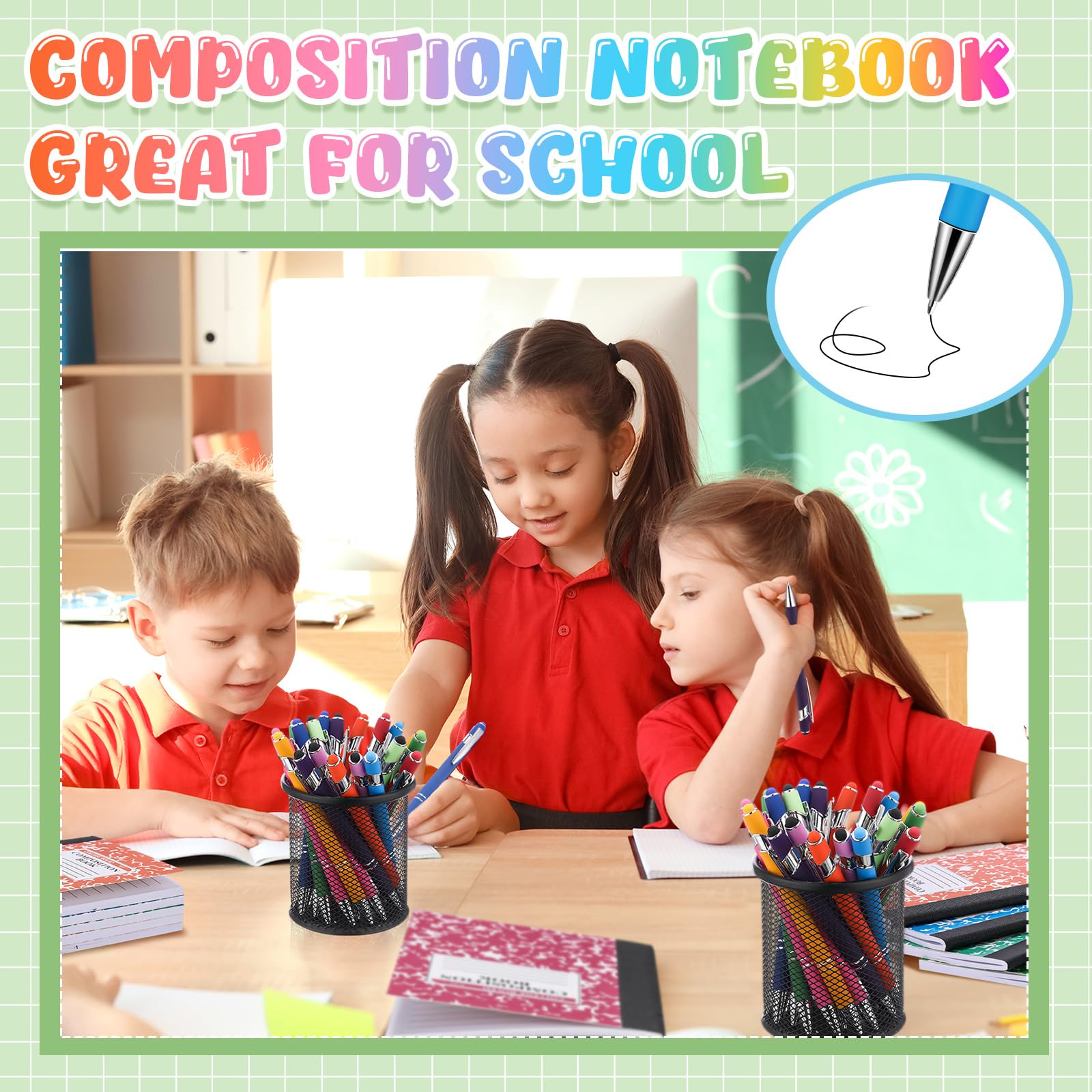 Fainne 60 mini quaderni a composizione e penne a sfera retrattili, 3. Blocco note piccolo da 7,6 x 11,4 cm e penne a sfera in metallo con punta stilo per studenti, scuola, università, ufficio
