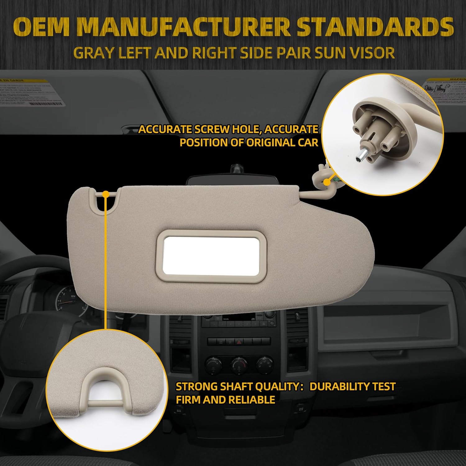 Dasbecan Gray Pair Car Sun Visor Compatible with Dodge Ram 1500 2500 3500 2002 2003 2004 2005 2006 2007 2008 2009 Replaces# 1CT18TL2AA 1CT11TL2AA