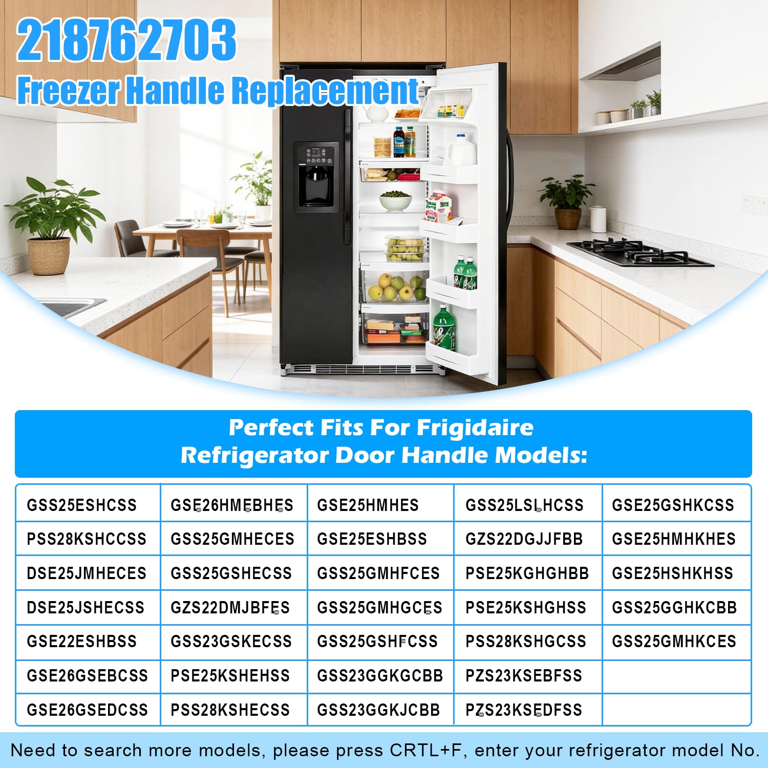 218762703 Kühlschrank-Türgriff, kompatibel mit Frigidaire-Gefrierschrank-Türgriff-Ersatz, schwarzer Frigidaire-Kühlschrank-Stehgriff, Edelstahl-Türgriff 218762703