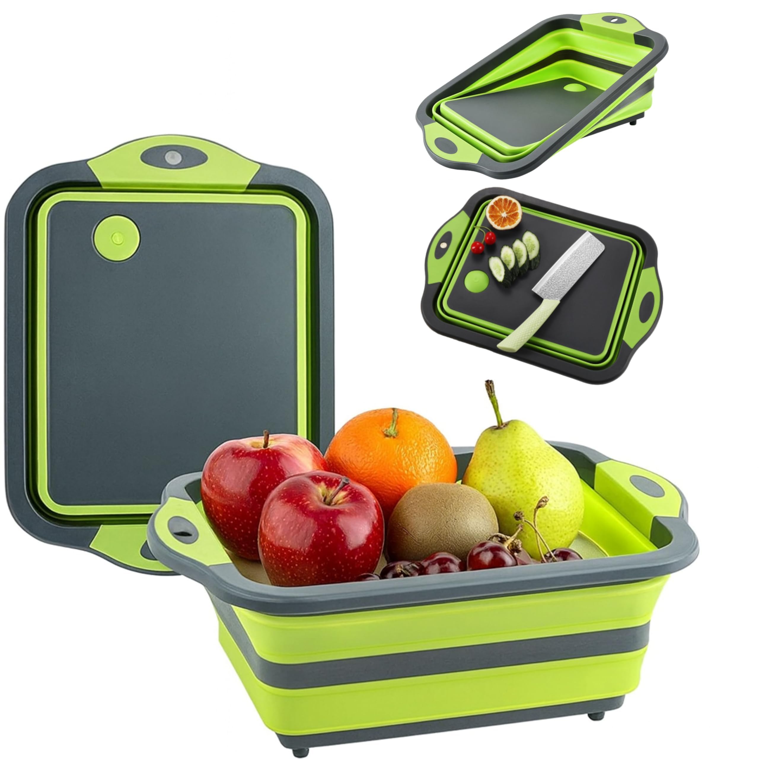 Collapsible Cutting Board with Drain for Camping Picnic BBQ Collapsible Sink Tub Dish Wash Basin Portable Dish Tub Foldable Dishpan for Home Kitchen