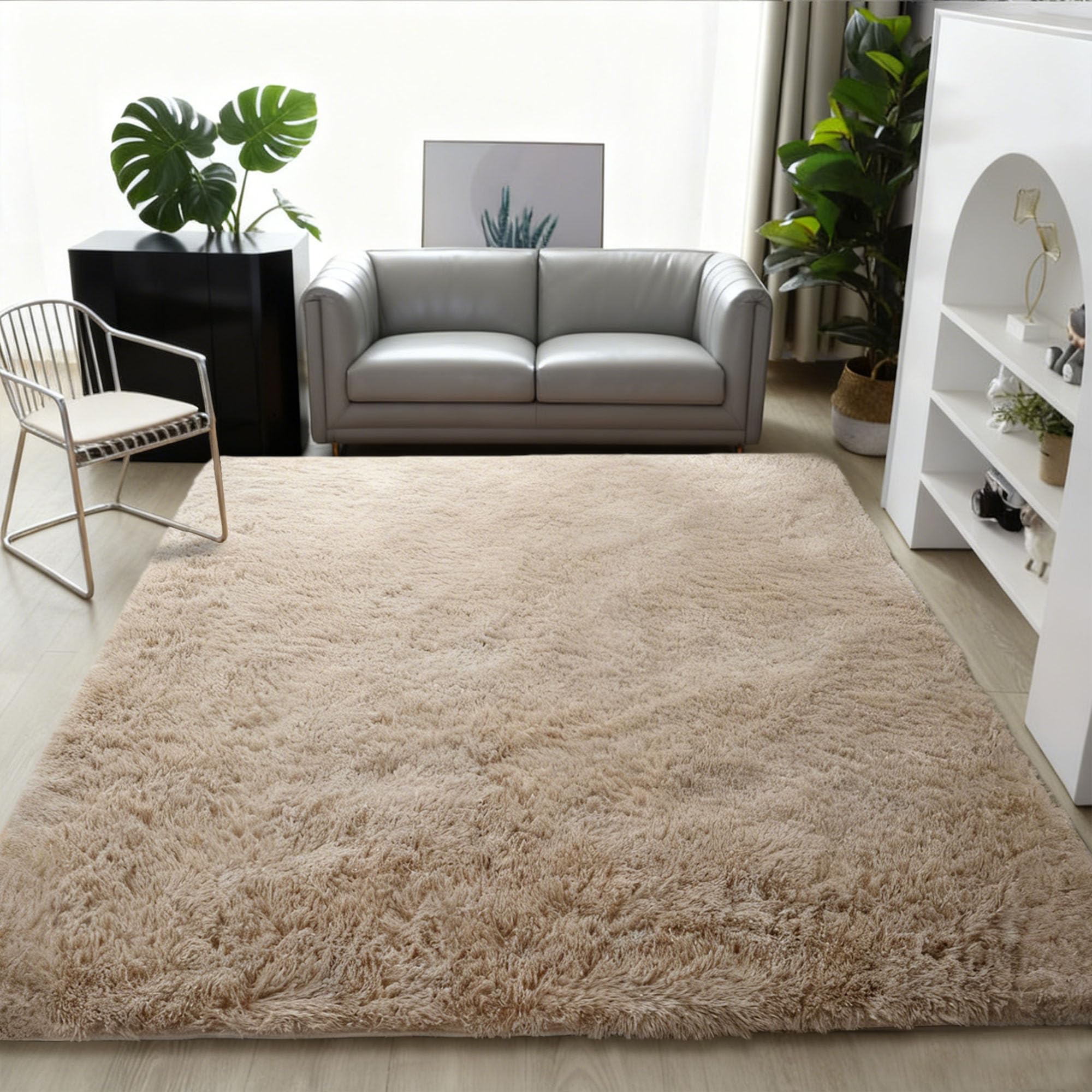 GUOYFEN Shaggy Rug 280 x 310 cm Non Slip Underside Fluffy Shaggy Rugs Easy to Clean, Many Different Sizes for Bedroom Bedside Living Room, Camel