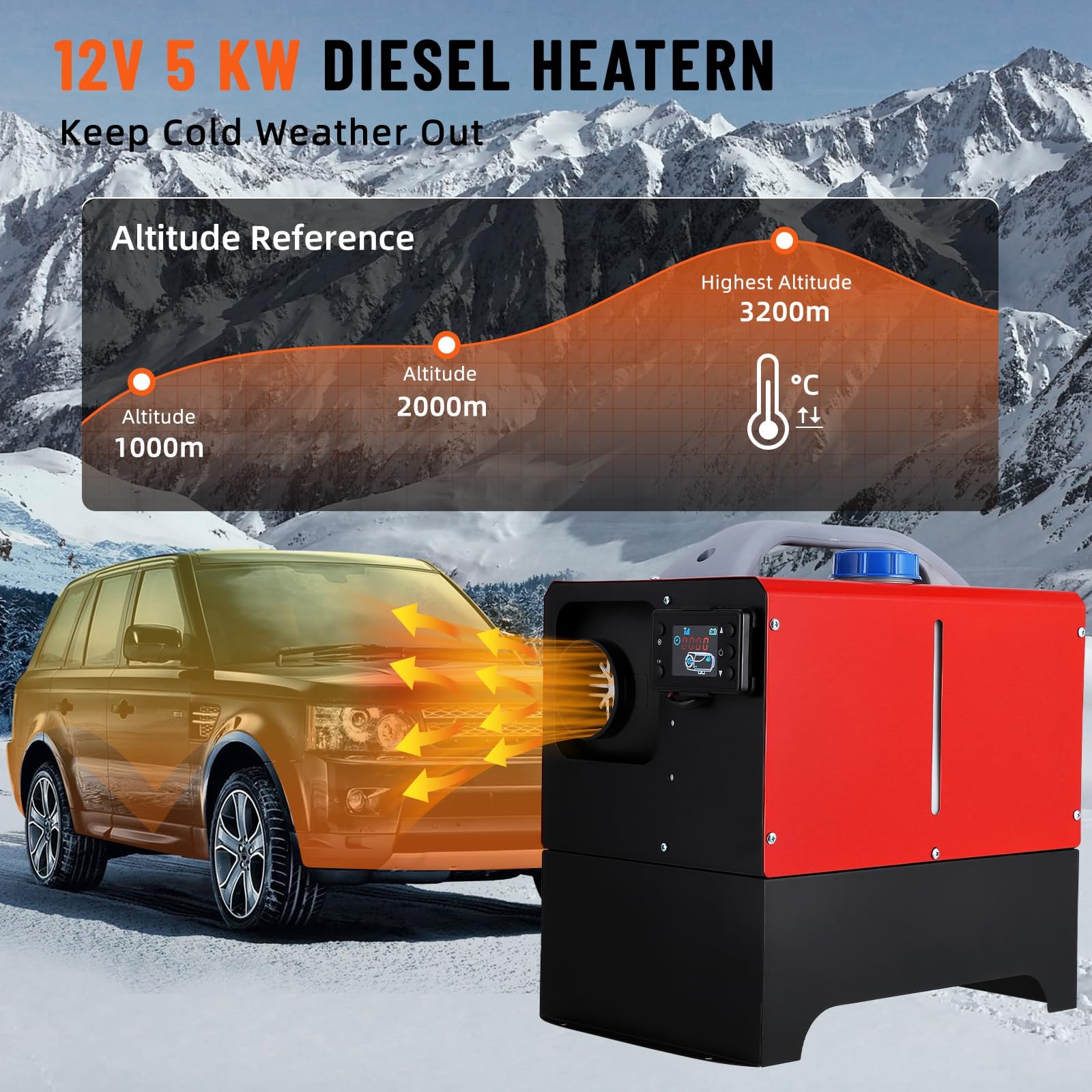 Ogrzewacz powietrza Diesel, 5 kW 12 V, ogrzewanie ciężarowe, przenośne ogrzewanie postojowe Mibni z wyświetlaczem LCD i pilotem, szybkie ogrzewanie nagrzewnicy Diesel do samochodów, kamperów, ciężar