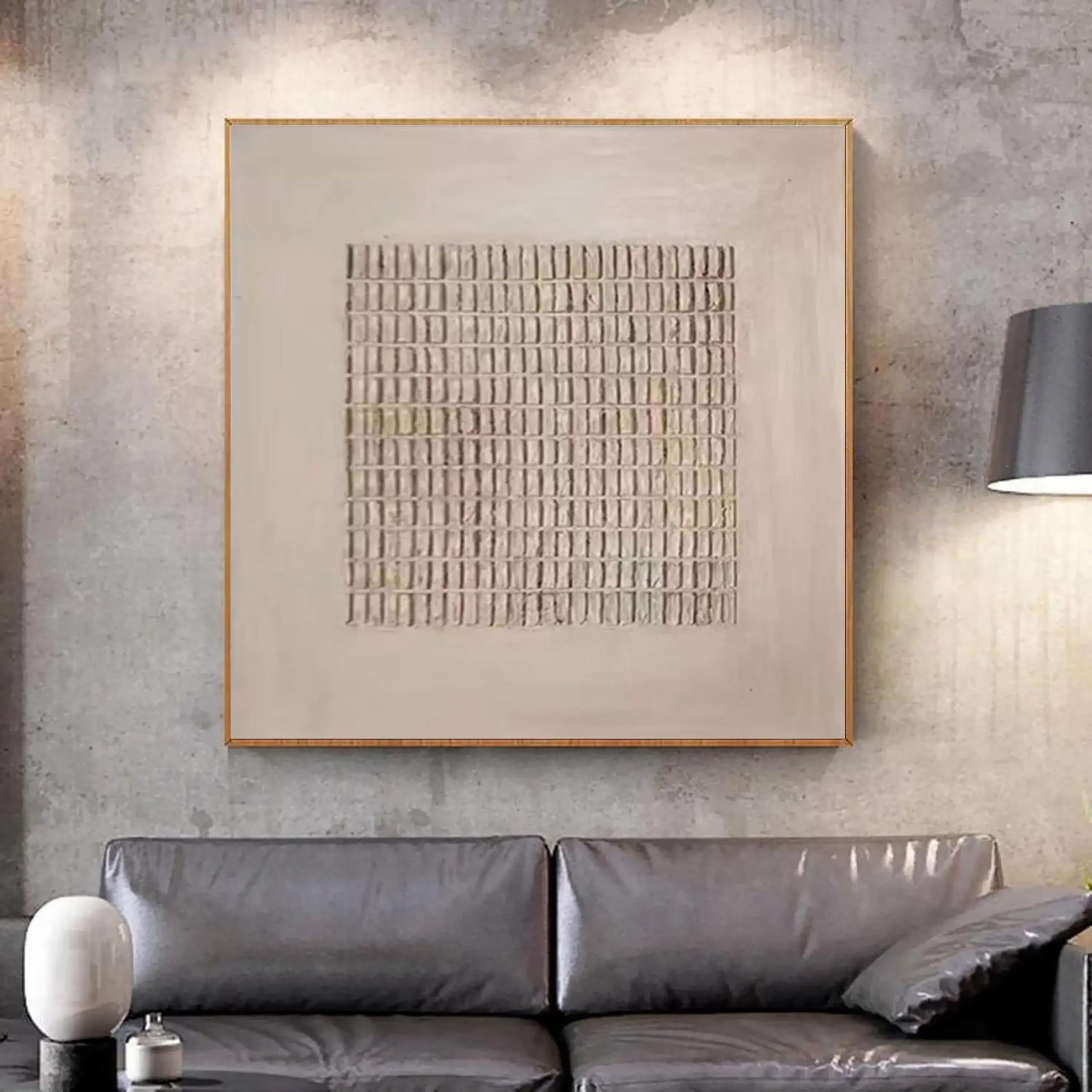 XBTYKPB Cuadro minimalista beige grande, cuadro de yeso neutro, arte mural texturizado beige, mural bohemio, lienzo wabi sabi (70 x 70 cm, con marco)