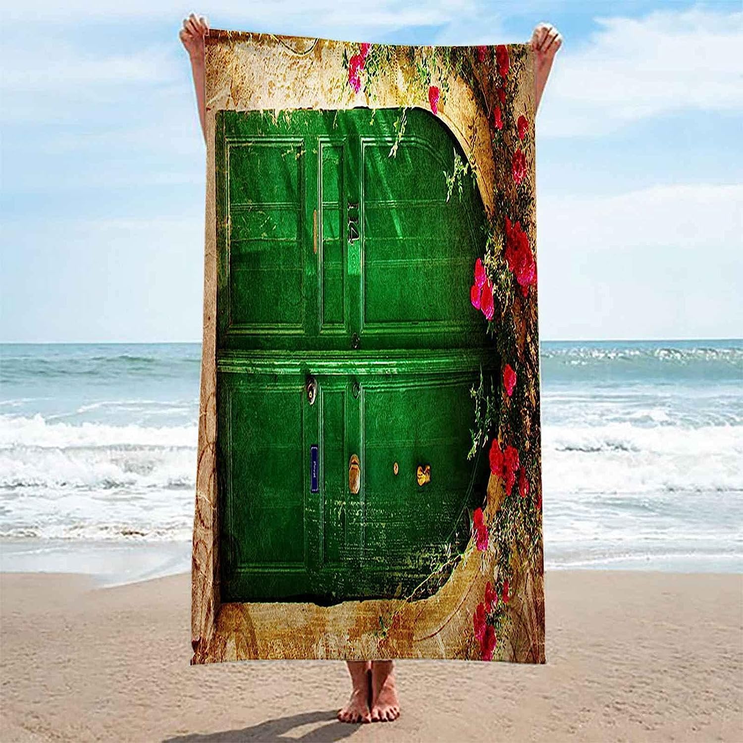 Serviette De Plage Enfant Porte en Bois Vert Vintage Séchage Rapide Imprimé 3D ‎Absorbante Durabilité Gothique Squelette Drap De Plage Serviette De Bain pour Sauna Surf Voyage 200 X 200 Cm -0L5J+Z0V
