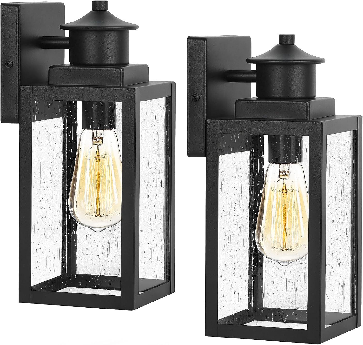BesLowe Outdoor Wall Lights, Exterior Lighting Fixtures Wall Mount, Waterproof Porch Lights Outdoor Wall Sconces with Seeded Glass, Black Outside Lights for House Front Door Patio Garage, 2-Pack