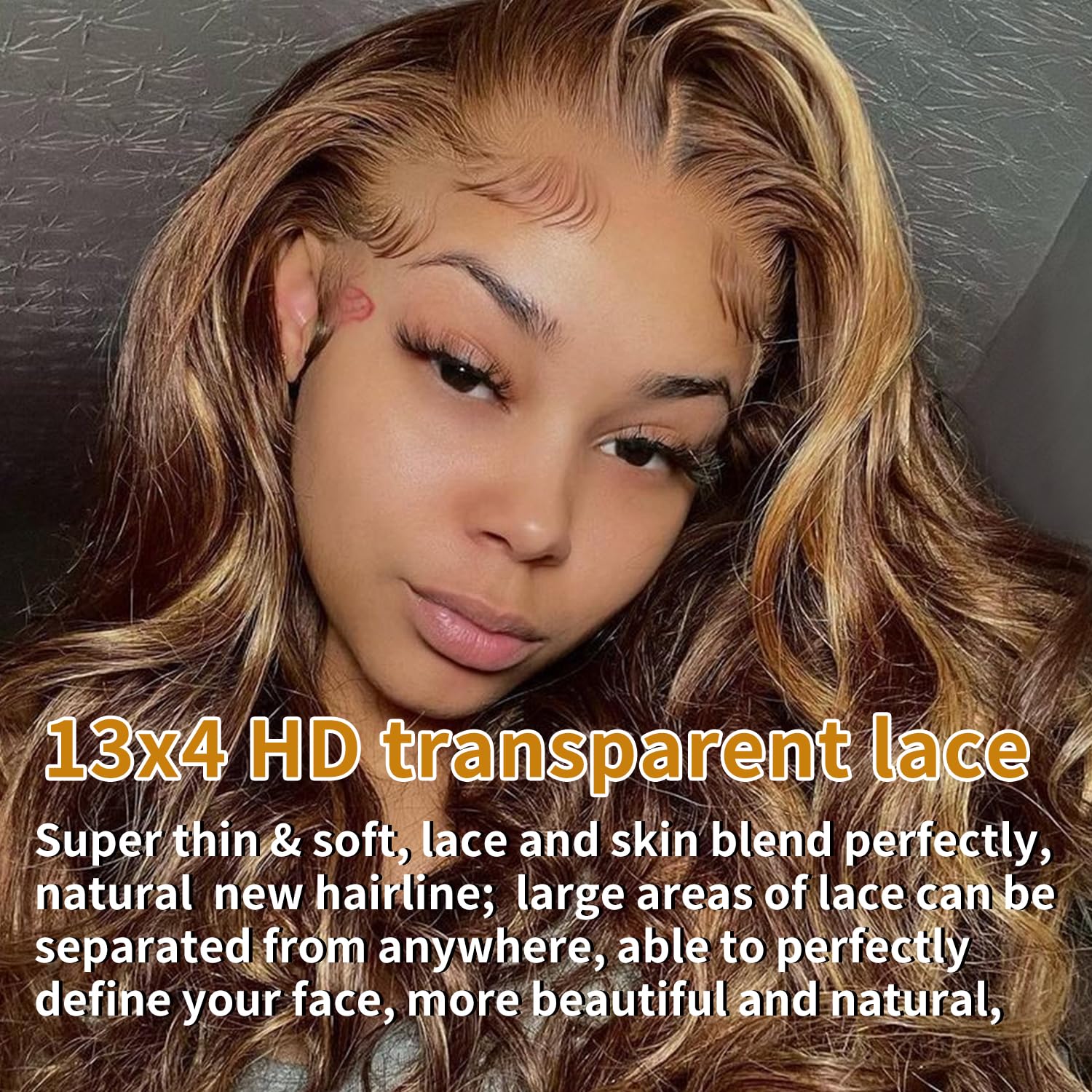 lanxihair 200% Density Highlight Ombre Lace Front Wig Human Hair 26inch 13x4 HD Transparent 4/27 Honey Blonde Lace Frontal Wigs Brown Colored Balayage Glueless Body Wave Lace Front wigs Human Hair Product Image 3