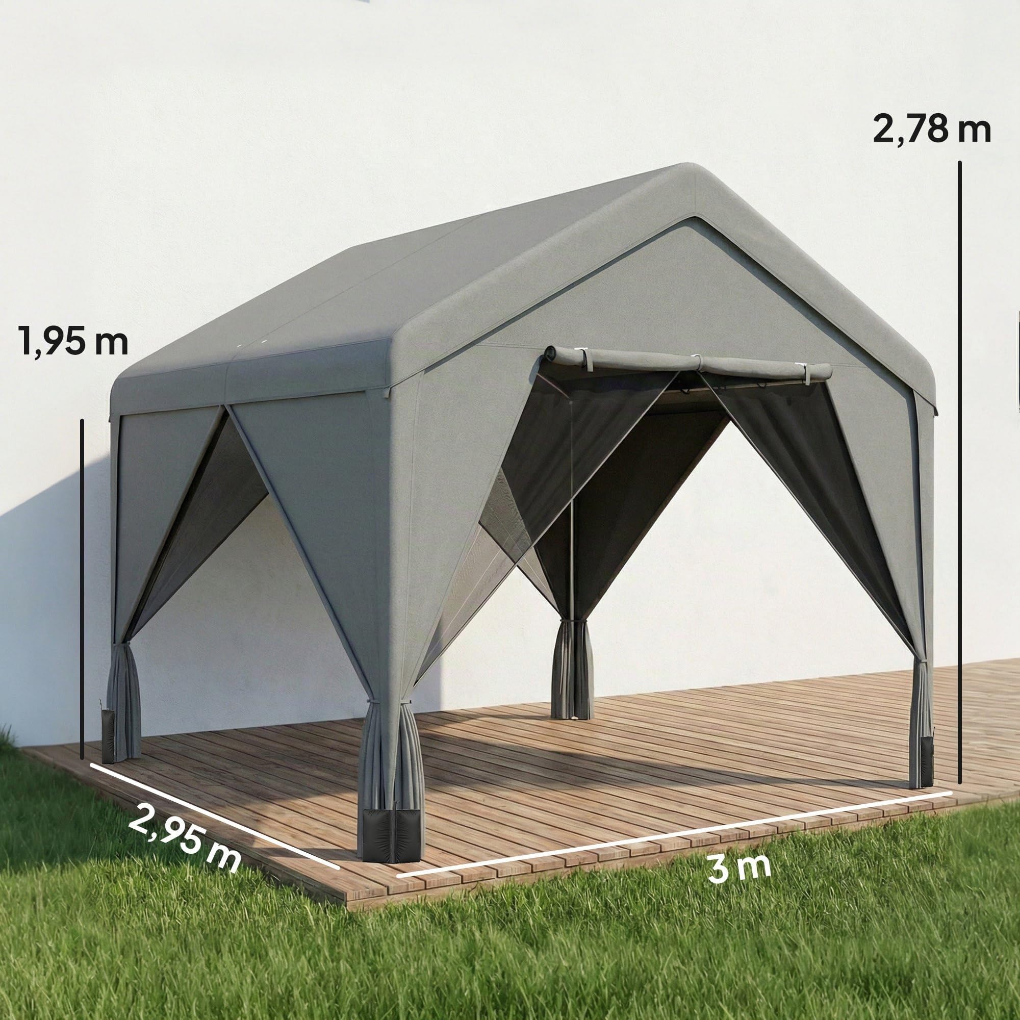 Outsunny Tonnelle de Jardin extérieur 3x3m Hydrofuge Acier Double Toit Gris