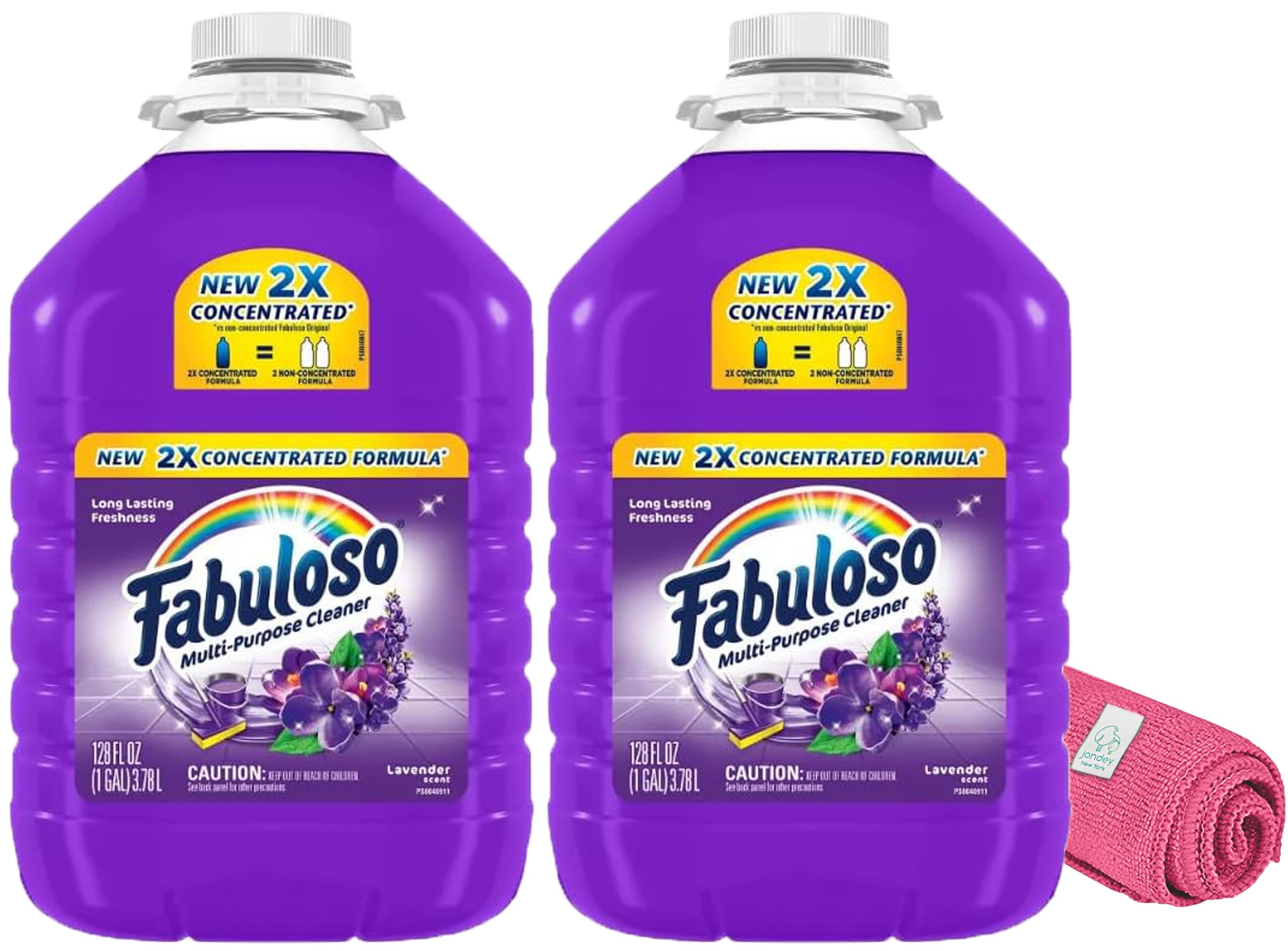 Fabuloso' Lavender Purple Multi-Purpose Cleaner 1 Gallon (Pack of 2) Bundled With A Jondey Microfiber Cleaning Cloth (Colors May Vary)