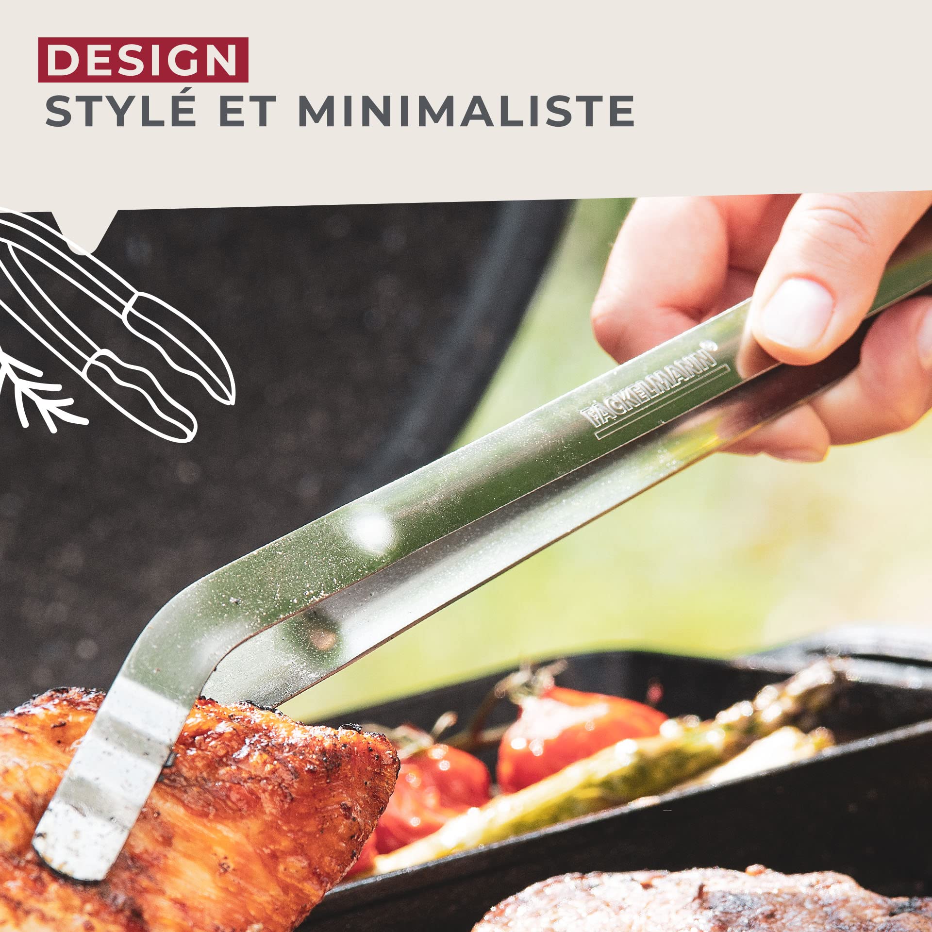 Fackelmann pince à barbecue en acier inoxydable - Pince de cuisine incurvée pour barbecue électrique, à charbon ou à gaz - Passe au lave-vaisselle - Argenté