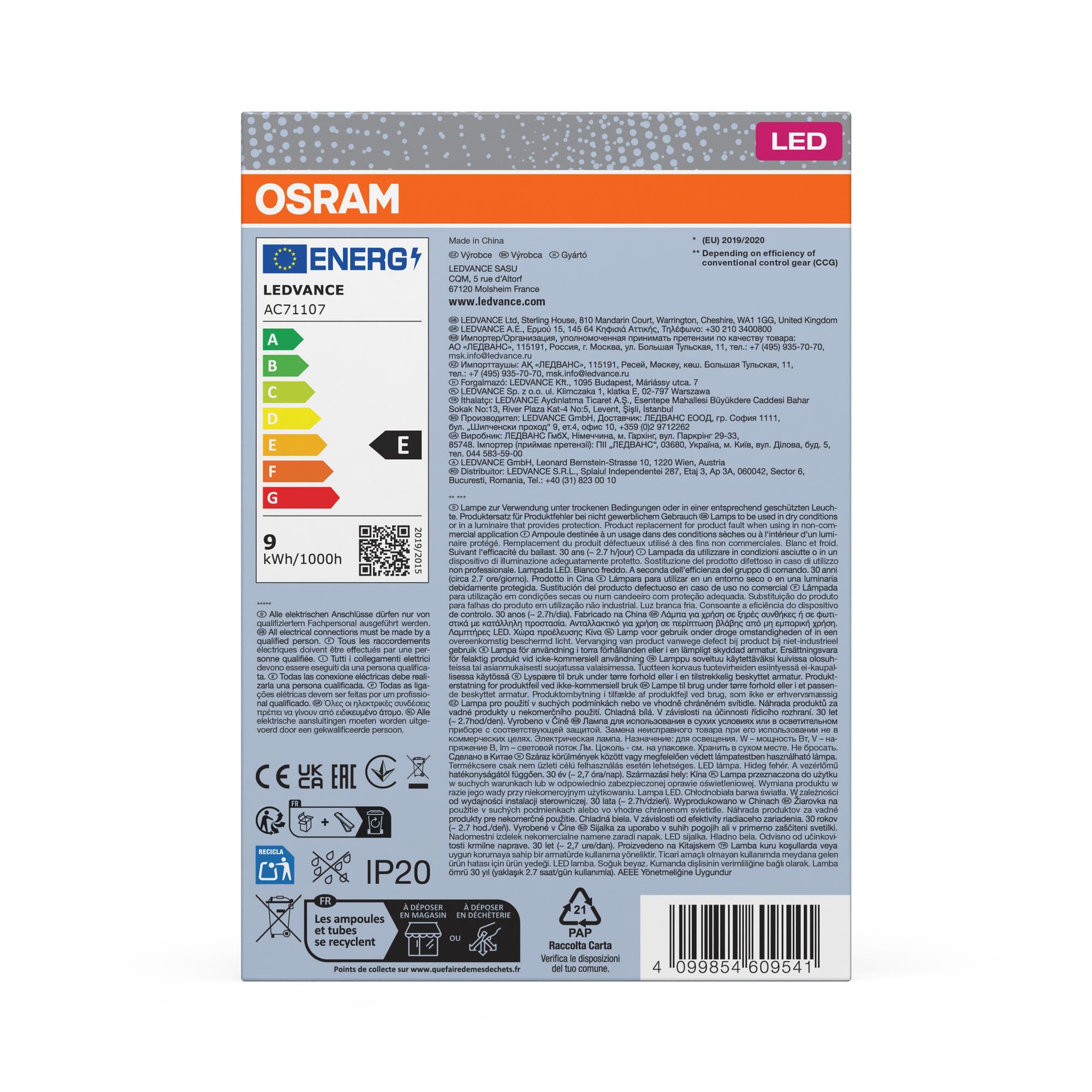 OSRAM Lámpara Compacta DULUX D26 LED 9W G24D-3 4000K | DULUX LED D26 EM & AC MAINS, LED Lamps, blanco, 35 mm dia, 30000 h, Paquete de 3