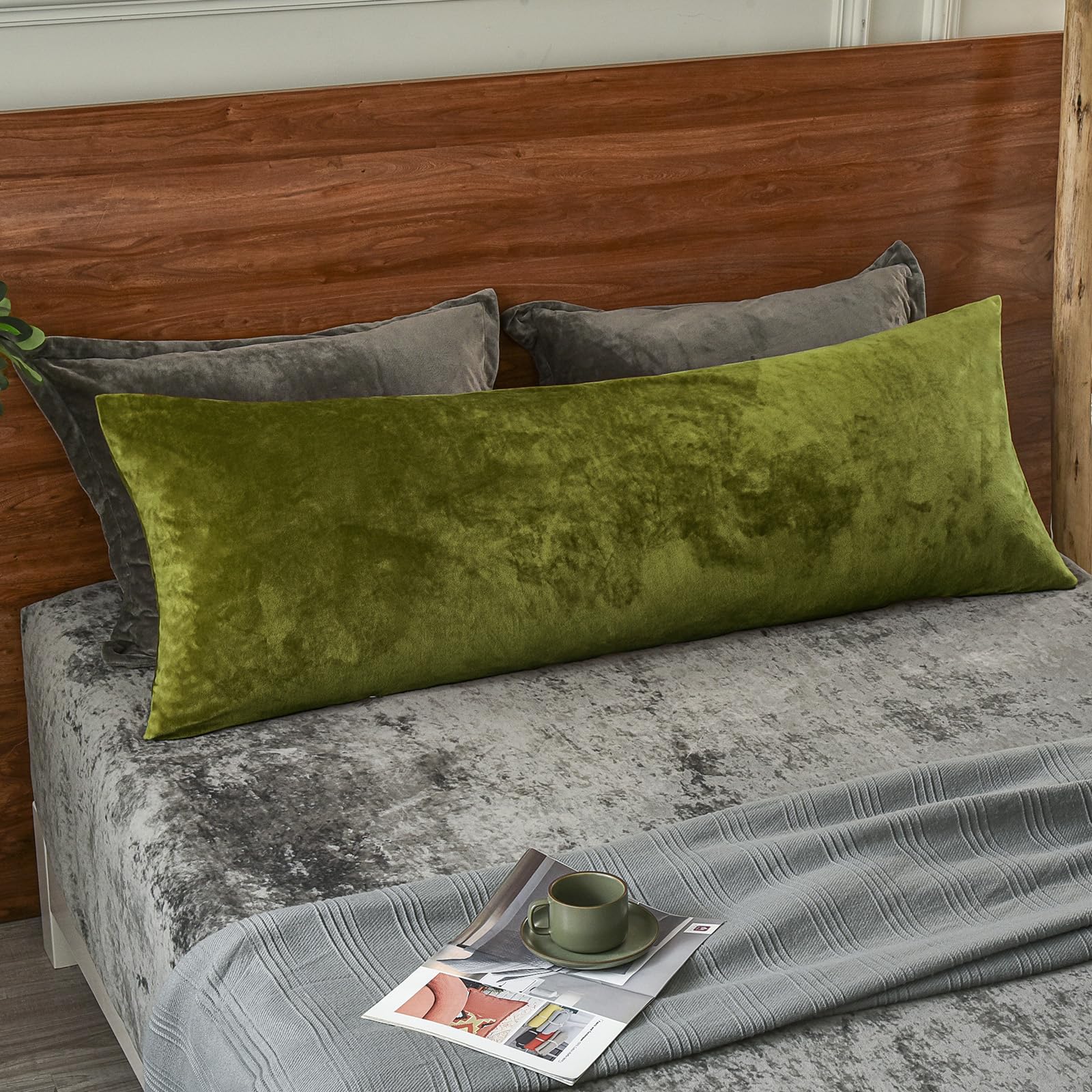 PHF Super Soft Velvet Zippered Body Pillowcase, No Insert, 1 Pack Luxury Cozy Warm Pillow Sham Cover with Zipper, 20"X 54" Long Cozy Fuzzy Flannel,