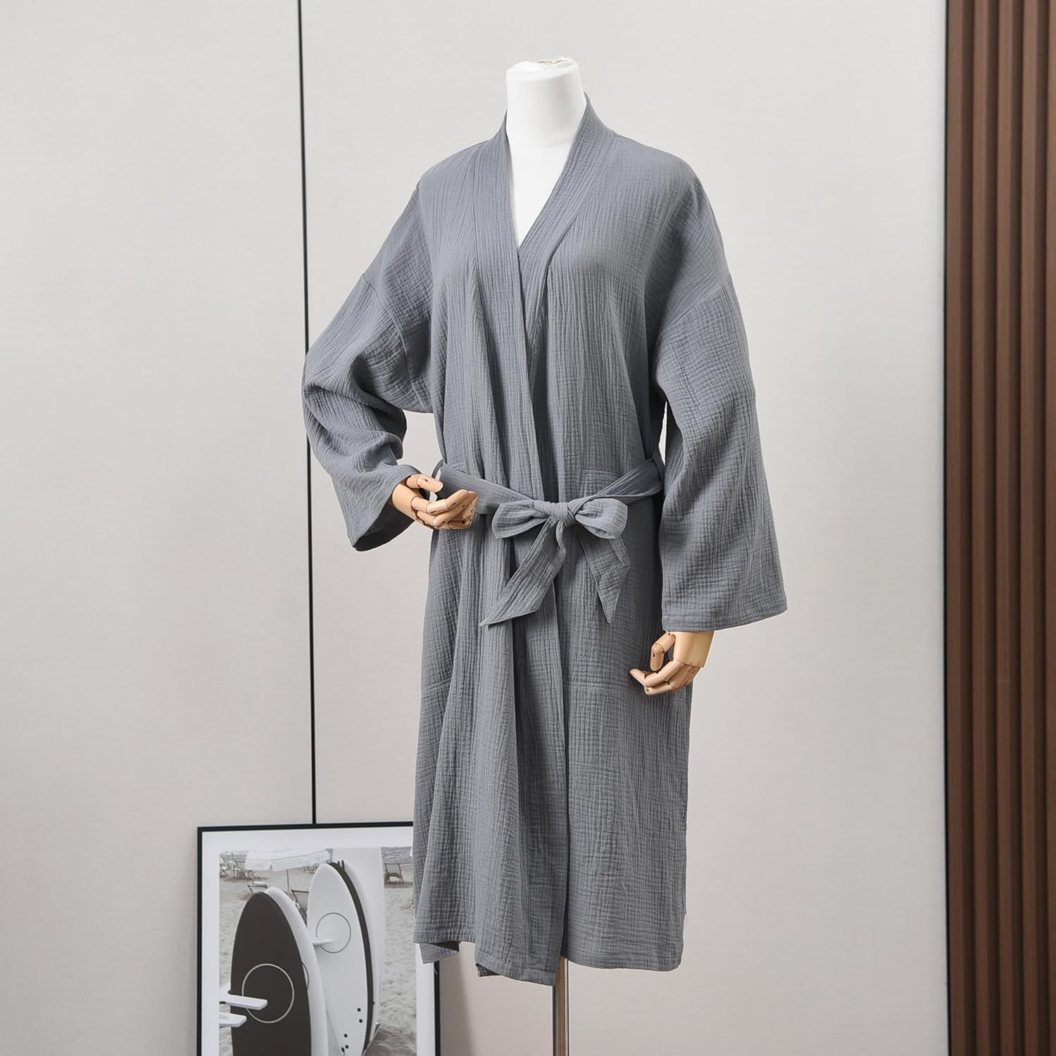 TADO MUSLIN Women's Organic Cotton Bathrobe Long Sleeve Lightweight Waist-Tie Bath Robe for Home Spa Beach Wear