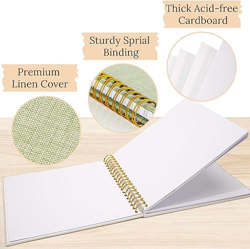 Vista 65 de Funda de lino para álbum de fotos, 10 x 10 pulgadas, tapa dura, papel de estraza blanca, libro de memorias, para viajes, bodas, libro de invitados