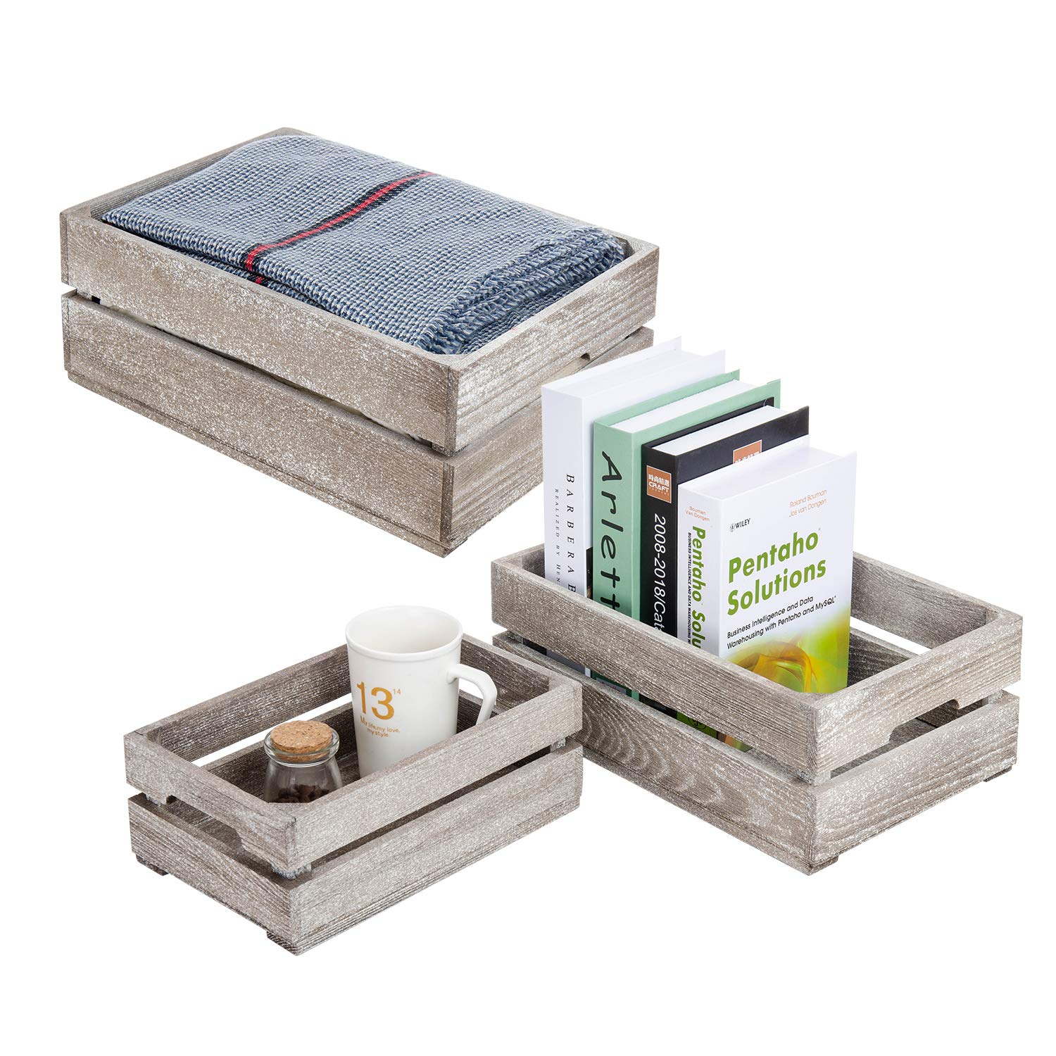 3 Piece Set of Antique Storage Box/Nesting Boxes with Rustic Finish Food Box, Tabletop Storage containers