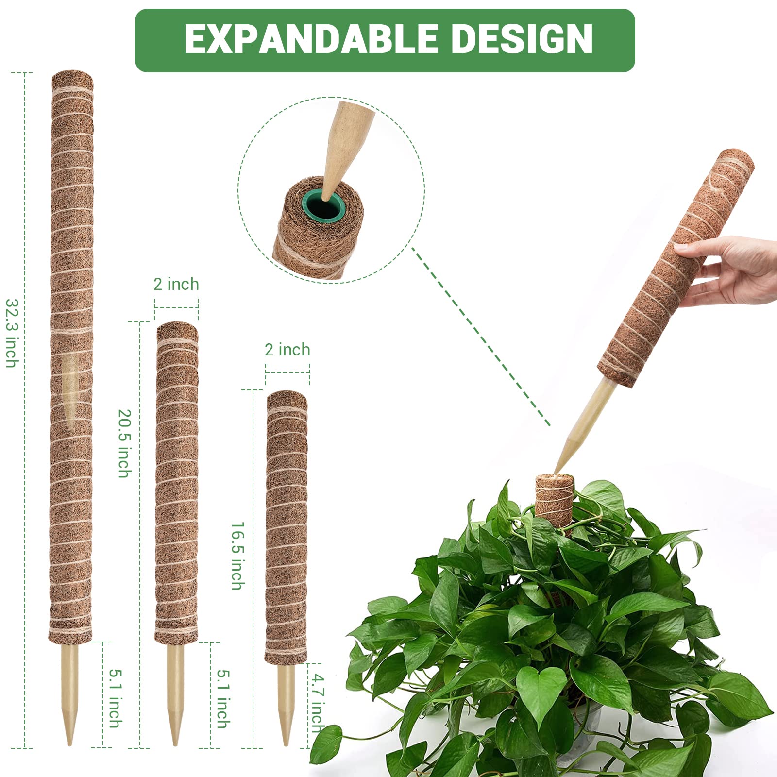 Moss Pole for Plants Monstera, Extra-Long 115 inch Moss Stick for