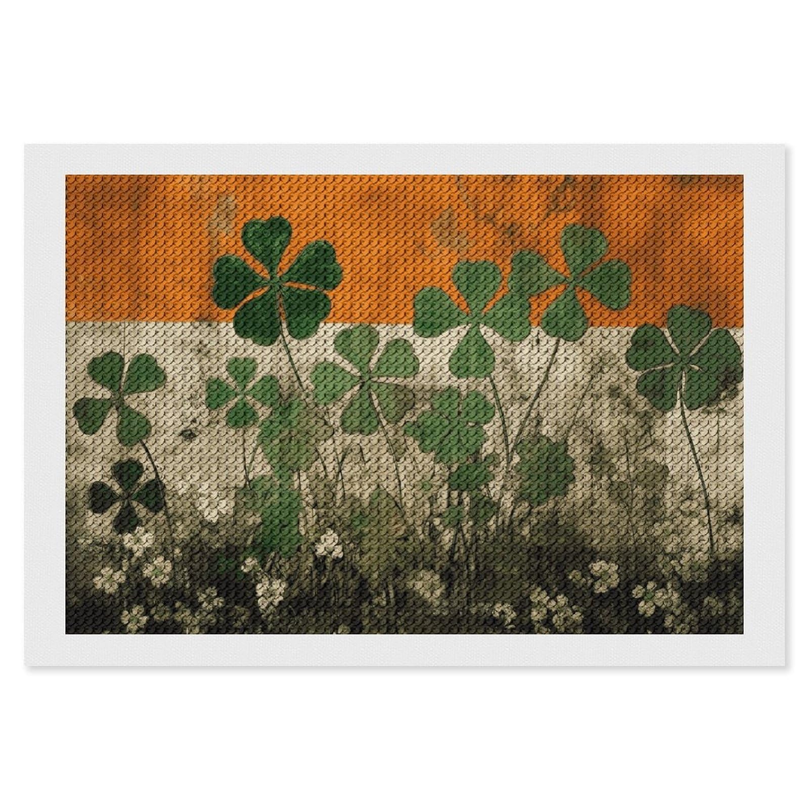 Clover on Flag Background Diamond Art Kits for Adults, DIY 5D Diamonds Painting Kits for Beginner, Round Full Drill Diamond Dots Painting, 8"x12" Diamonds Pictures Gem Art and Crafts Wall Decor