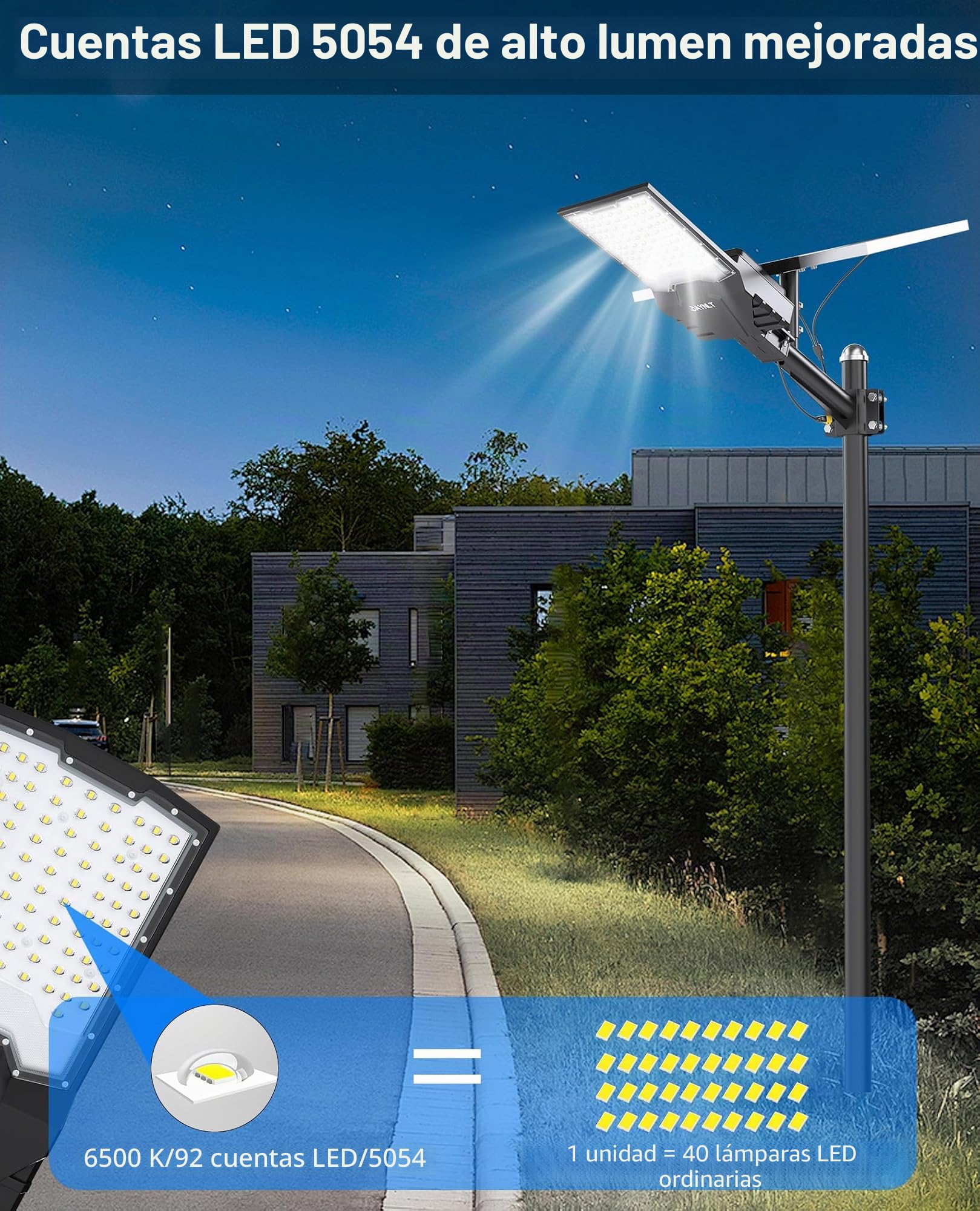 JAYNLT X-18000W Farolas Solares Exterior, 6500K Farola Solar Potente con Control Remoto, IP67 Impermeables Foco Solar Exterior, Luz de Seguridad para Patio, Terraza, GarageX-