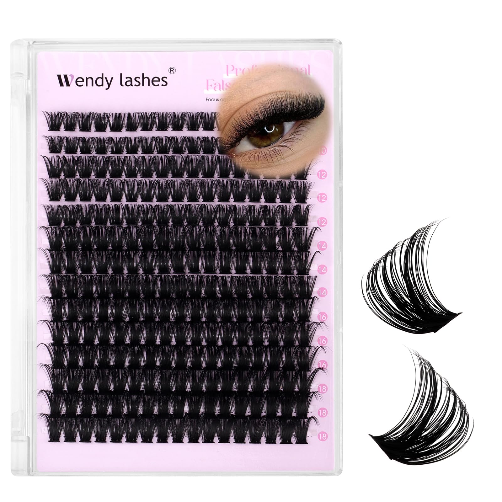 Cluster Lashes D Curl Individual Eyelashes Natural 80D-10-18mm Mixed Wispy Lash Clusters Reusable DIY Lash Extension at Home(FKDP-lash-80D-D)
