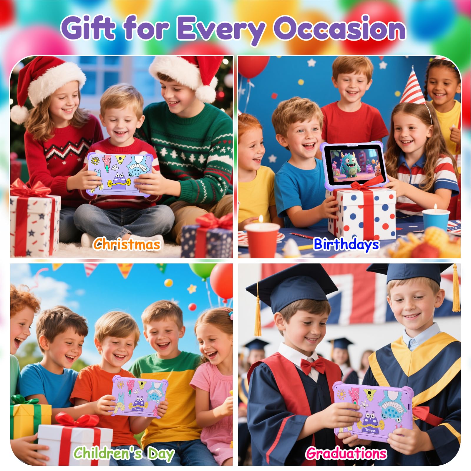 Tableta infantil de 7 pulgadas para niños de 3 a 12 años, tableta Android de 32 GB con funda sólida, YouTube, Netflix, GMS, Bluetooth, WiFi, aplicaciones de aprendizaje educativo instaladas, control