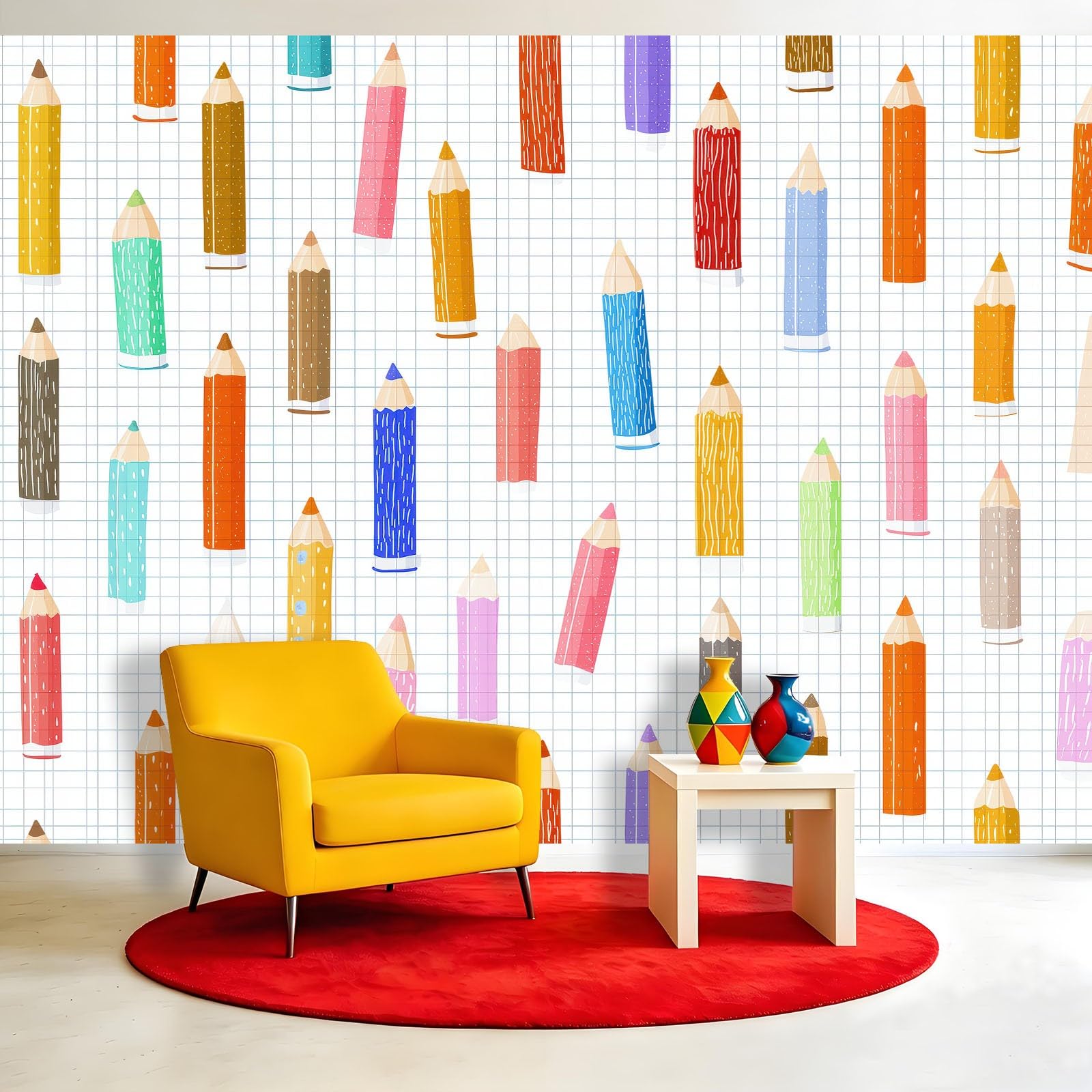 Générique Carta da parati in tessuto non tessuto, 350 x 256 cm, motivo: quaderno a quadretti, foto panoramiche, decorazione da parete, facile da applicare per soggiorno, camera da letto cucina