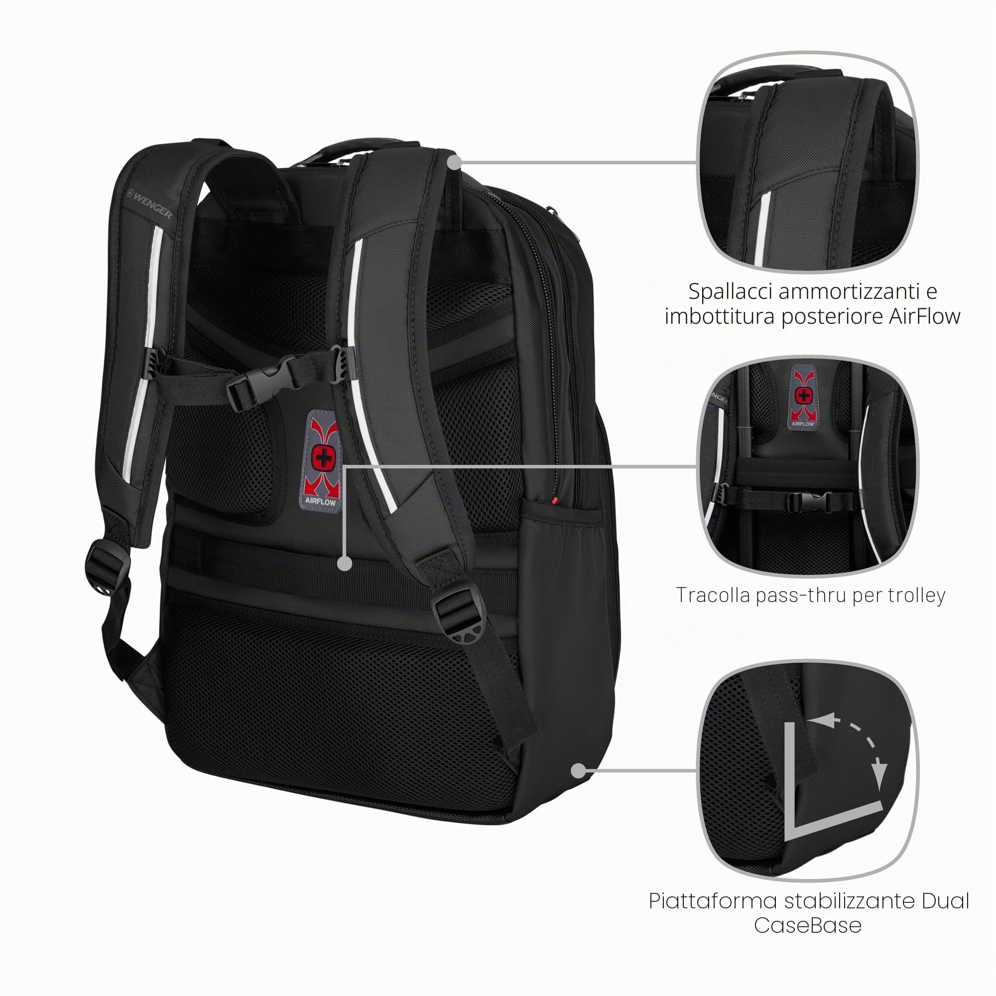 WENGER Zaino Porta PC Cosmic, Notebook 17”, Tablet 10”, 30 l, Organizer, Uomo Donna, Ufficio Viaggi di Lavoro Università, Nero, 653187