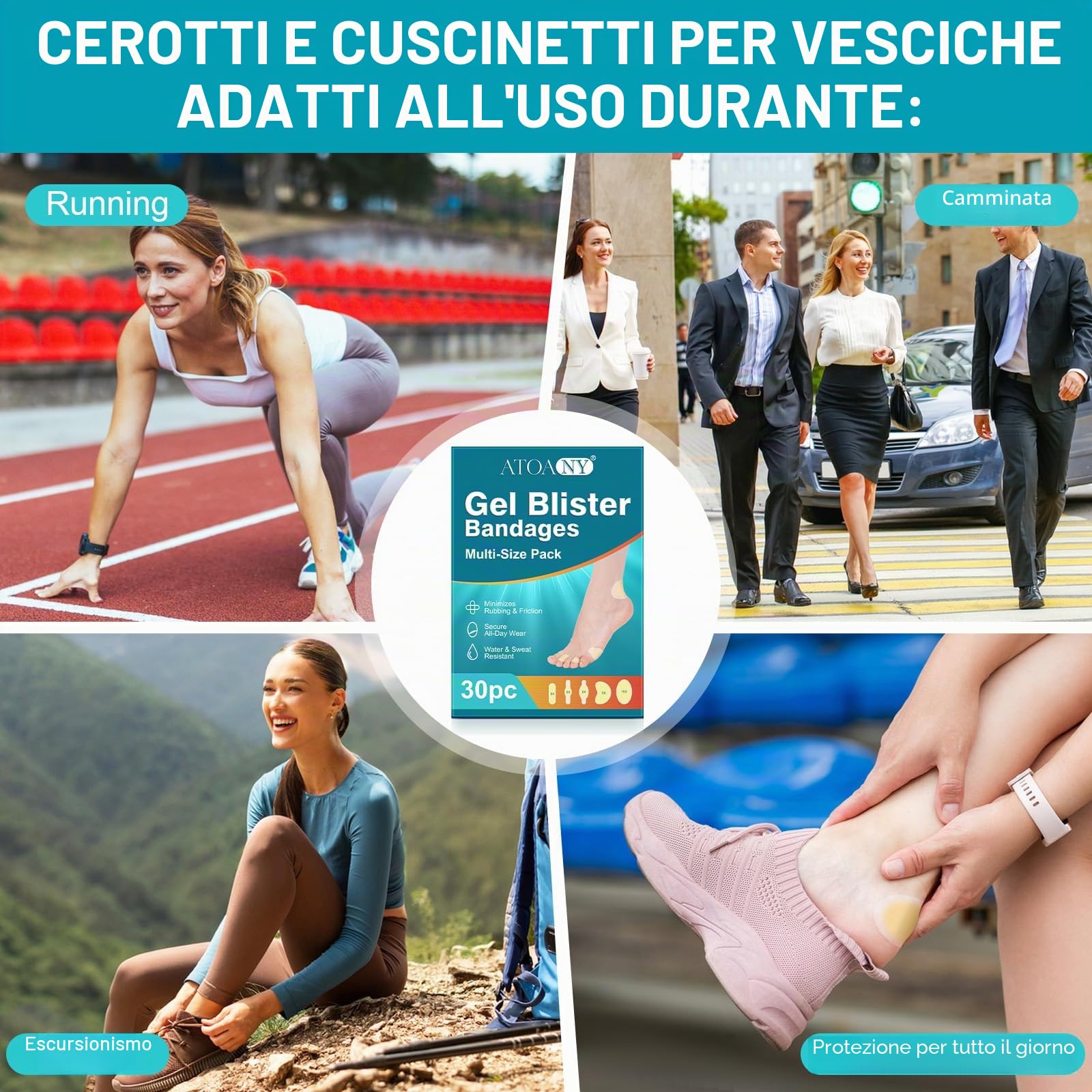 30 cerotti a bolle in gel idrocolloide, invisibili per talloni, dita e dita, cerotti resistenti all'acqua per viaggi e uso quotidiano (assortimento)