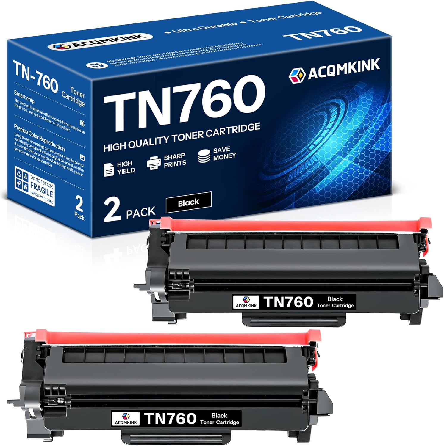 TN760 TN-760 Toner Cartridge Replacement for Brother TN760 TN-760 TN 760 MFC-L2710DW MFC-L2750DW HL-L2350DW HL-L2370DW HL-L2395DW HL-L2390DW DCP-L2550DW Printer High Yield Black 2 Pack