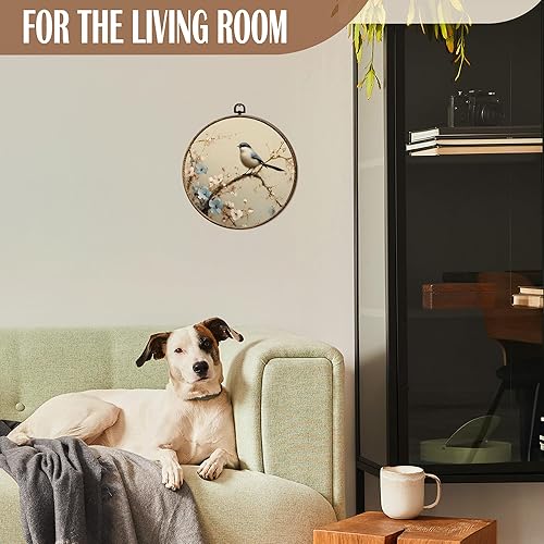 Miniatura 2 de FSTCSV Arte de pared redondo con diseño floral vintage de pájaros, cuadros de pájaros y flores, impresiones en lienzo para colgar en la pared,