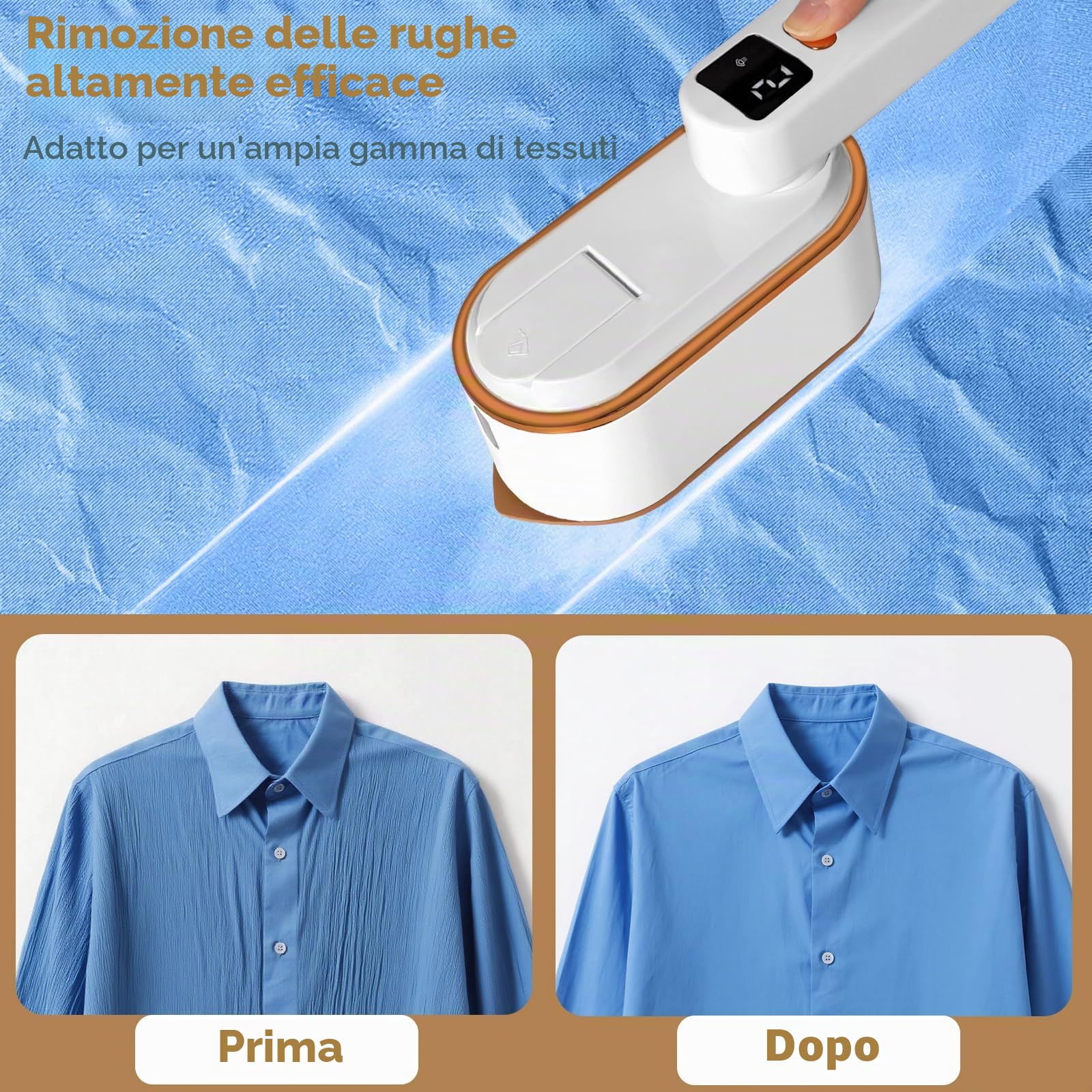 Ferro da Stiro a Vapore 1200W 2-in-1 Portatile, Serbatoio 150 ml, 3 Livelli di Vapore, Riscaldamento Rapido 10 Secondi
