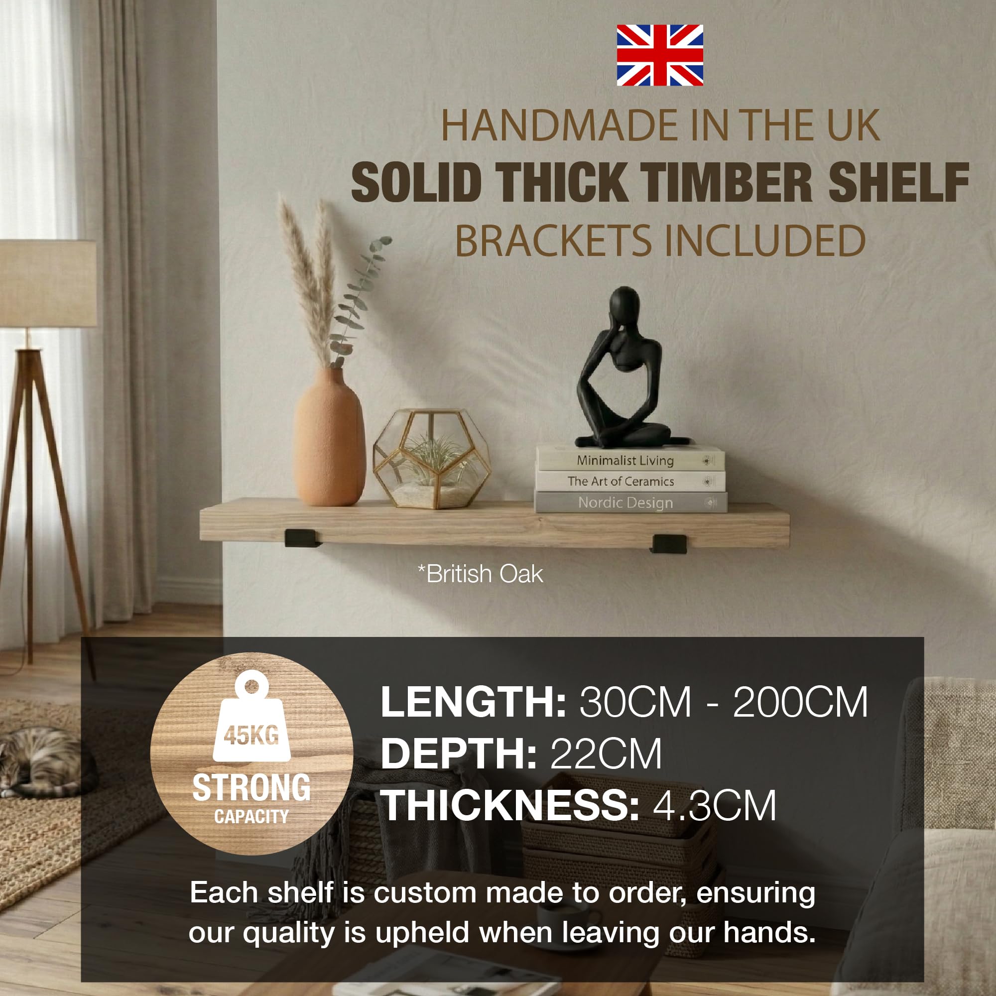 Top Notch Home & Living Handcrafted Rustic Wooden Wall Shelf, Incl 2 Up Brackets - Image 2
