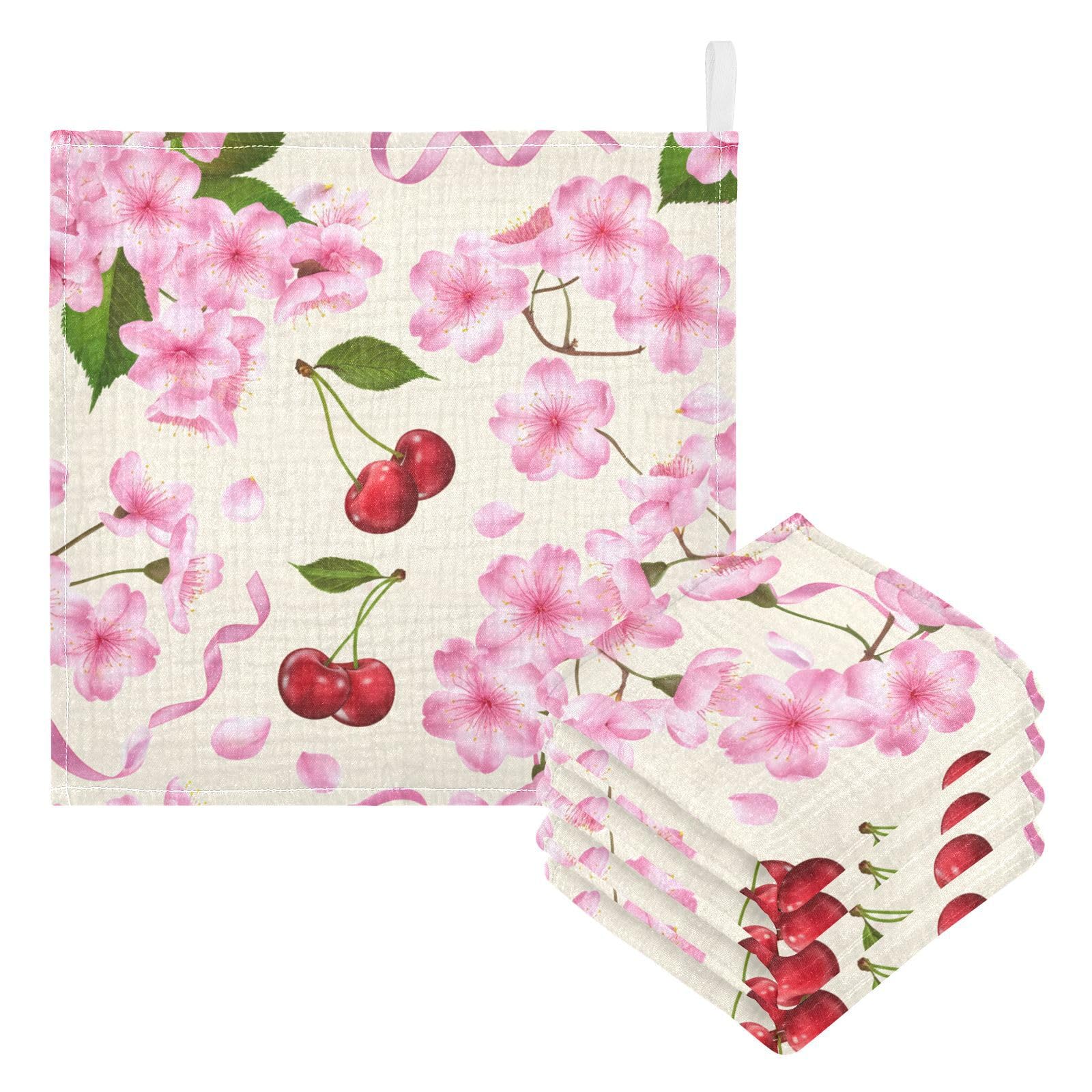 Kigai Cherry Baby Washcloths,5pcs Ultra Soft Absorbent Towel,Newborn Bath Face Towel, Natural Reusable Baby Wipes for Sensitive Skin, Baby Registry as Shower