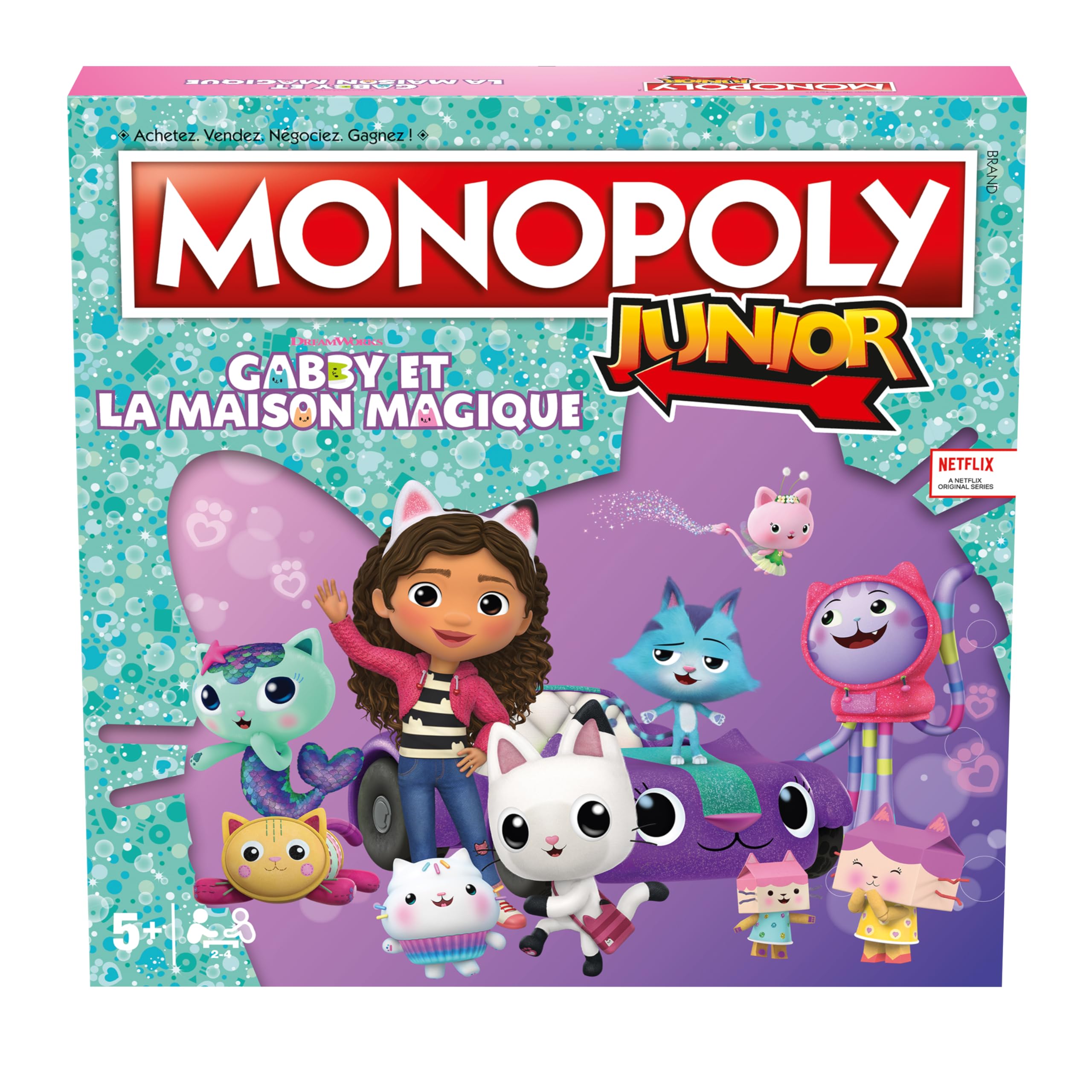 Winning Moves - Monopoly Junior Gabby and the Magic House (Gabby's Dollhouse) - Board Game - Board Game - Ages 5+ - 2 to 4 Players - French Version