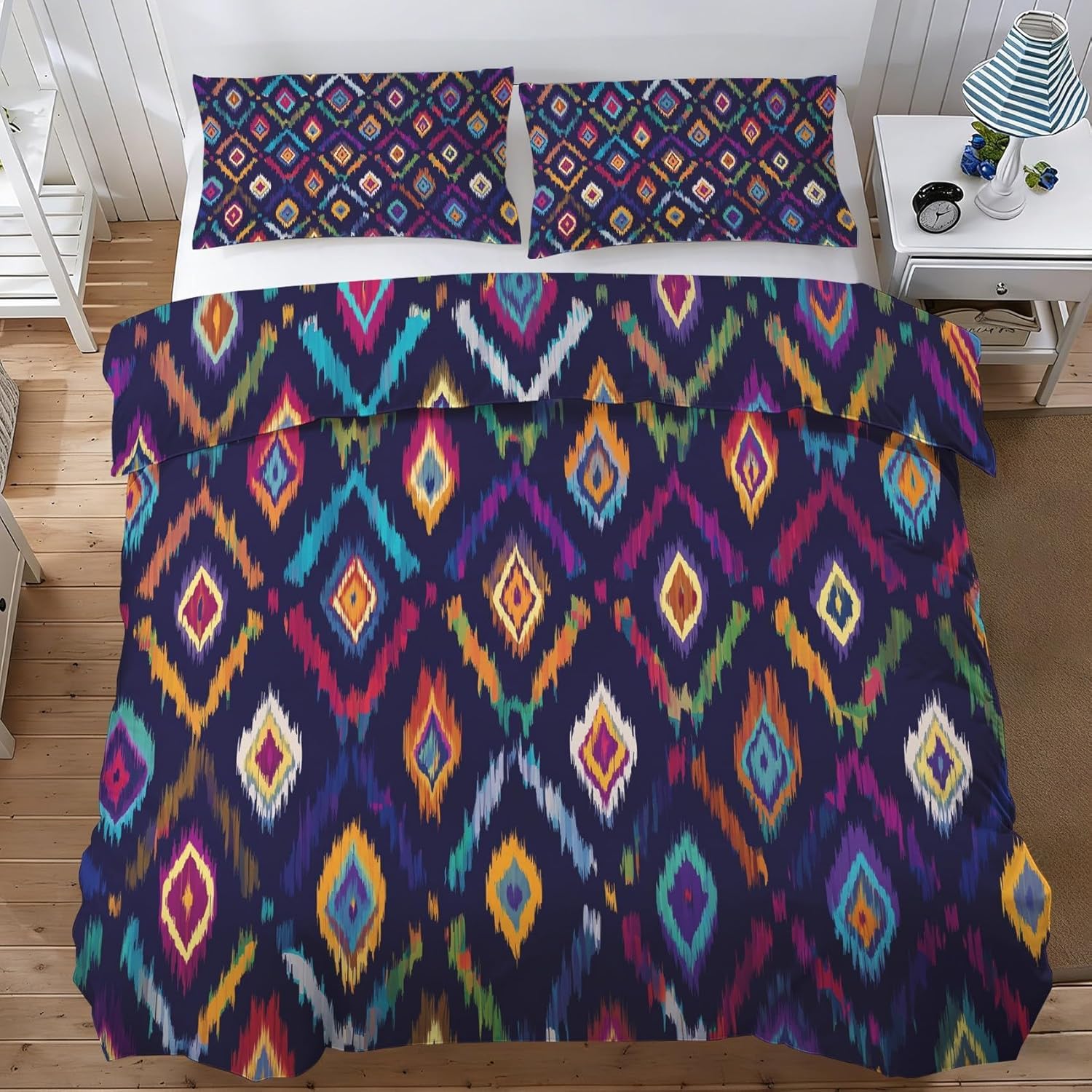 Housse de couette 200x200 sans repassage pour grand lit bohème lavable
