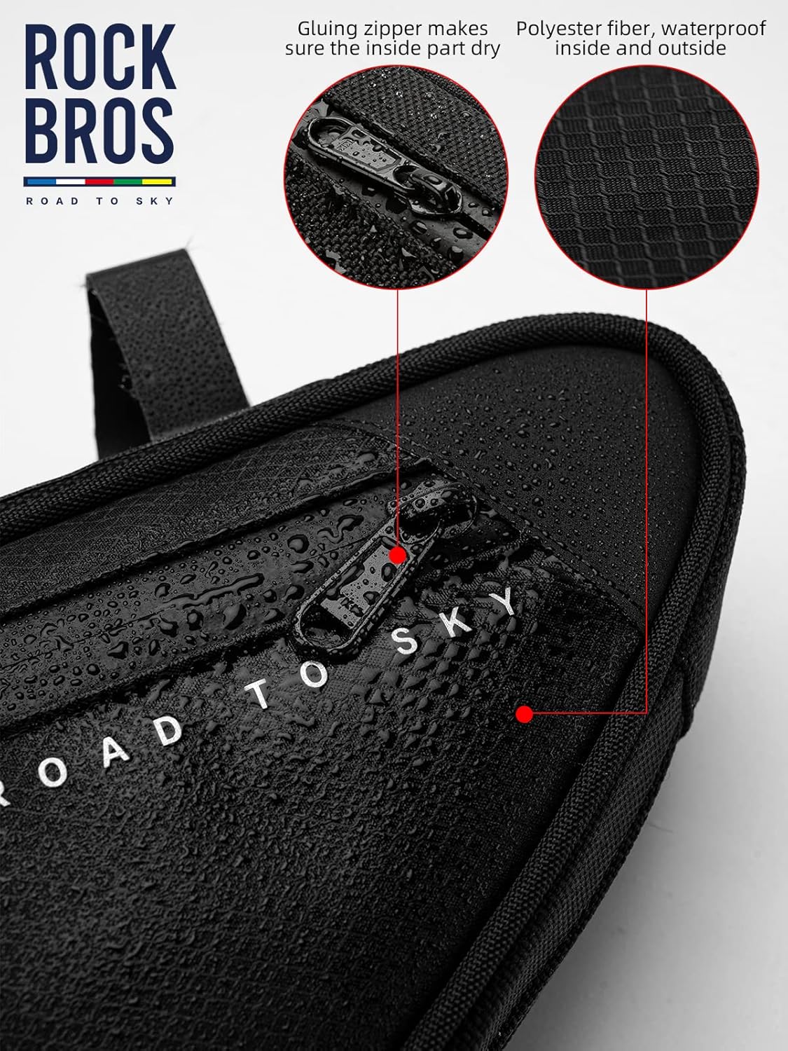 ROCKBROS Bike Frame Bag Bike Bag， 2L Waterproof Bike Top Tube Bag， Road to Sky Series Bike Bag Fits Mountain/Road Bikes