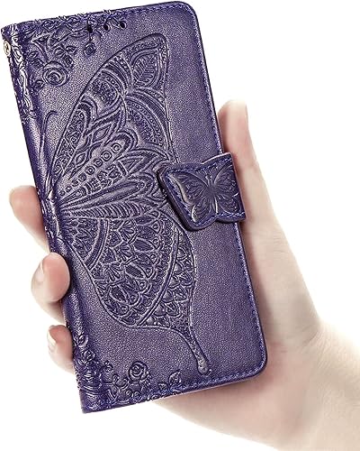 Miniatura 7 de Funda tipo cartera para Galaxy S23 5G, con estampado de mariposas y flores, de piel sintética, con ranuras para tarjetas y función atril para