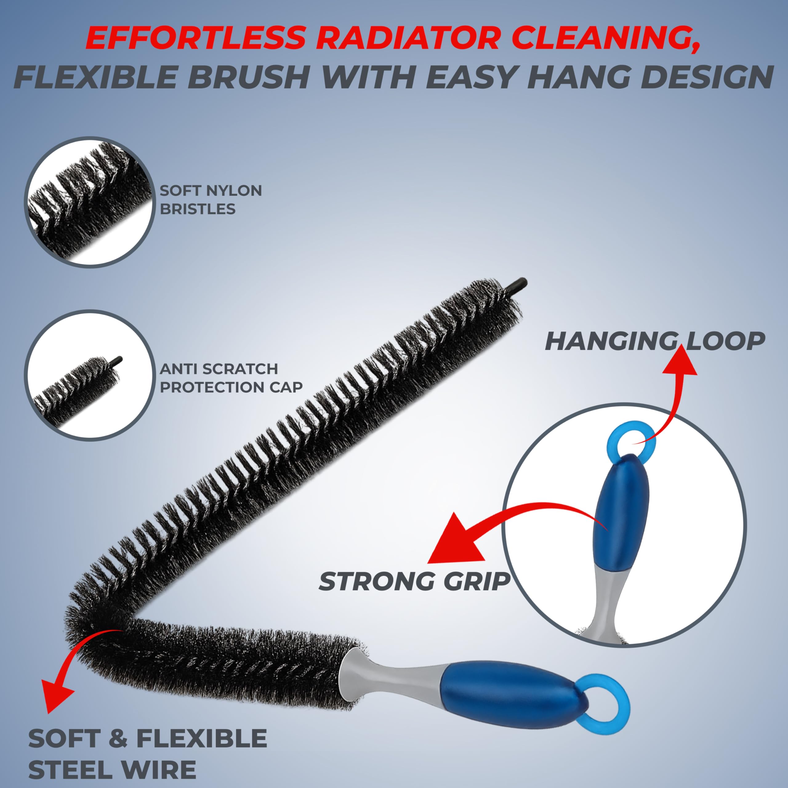 Radiator Brush, 59cm Flexible Bristled Cleaning Brush for Hard-to-Reach Spaces, Comfortable Handle - Image 4