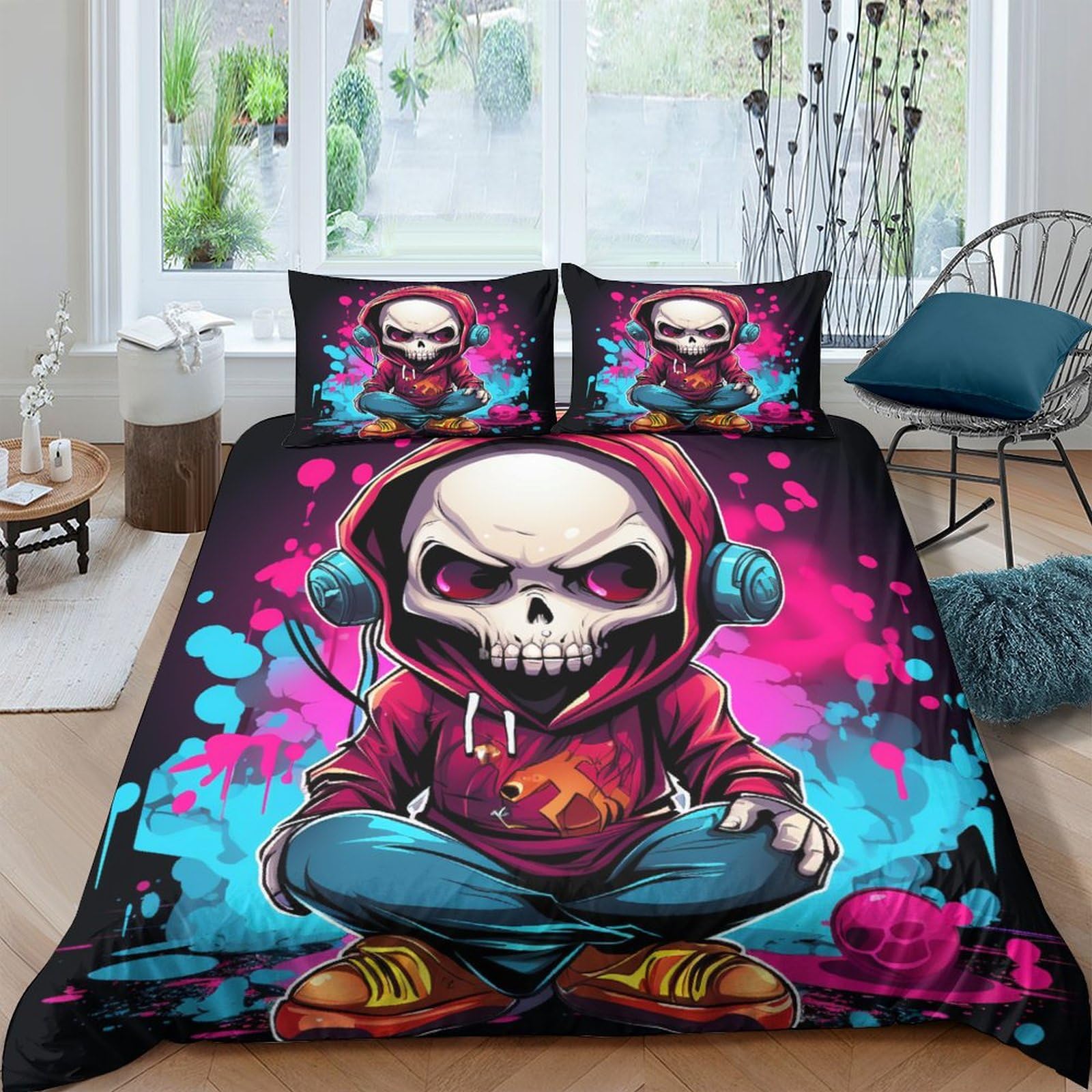 Housse de couette 3D musique pour lit double ado look rock INTCHE