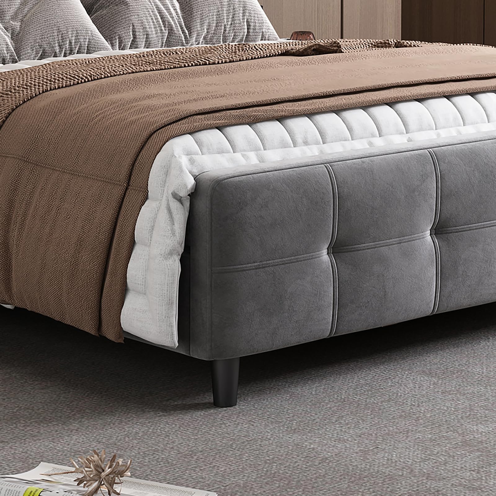 Letto imbottito 140 x 200 cm – letto matrimoniale con barra LED a 16 colori e testa regolabile, letto a molle con rete a doghe, letto per ragazzi grigio velluto (senza materasso)