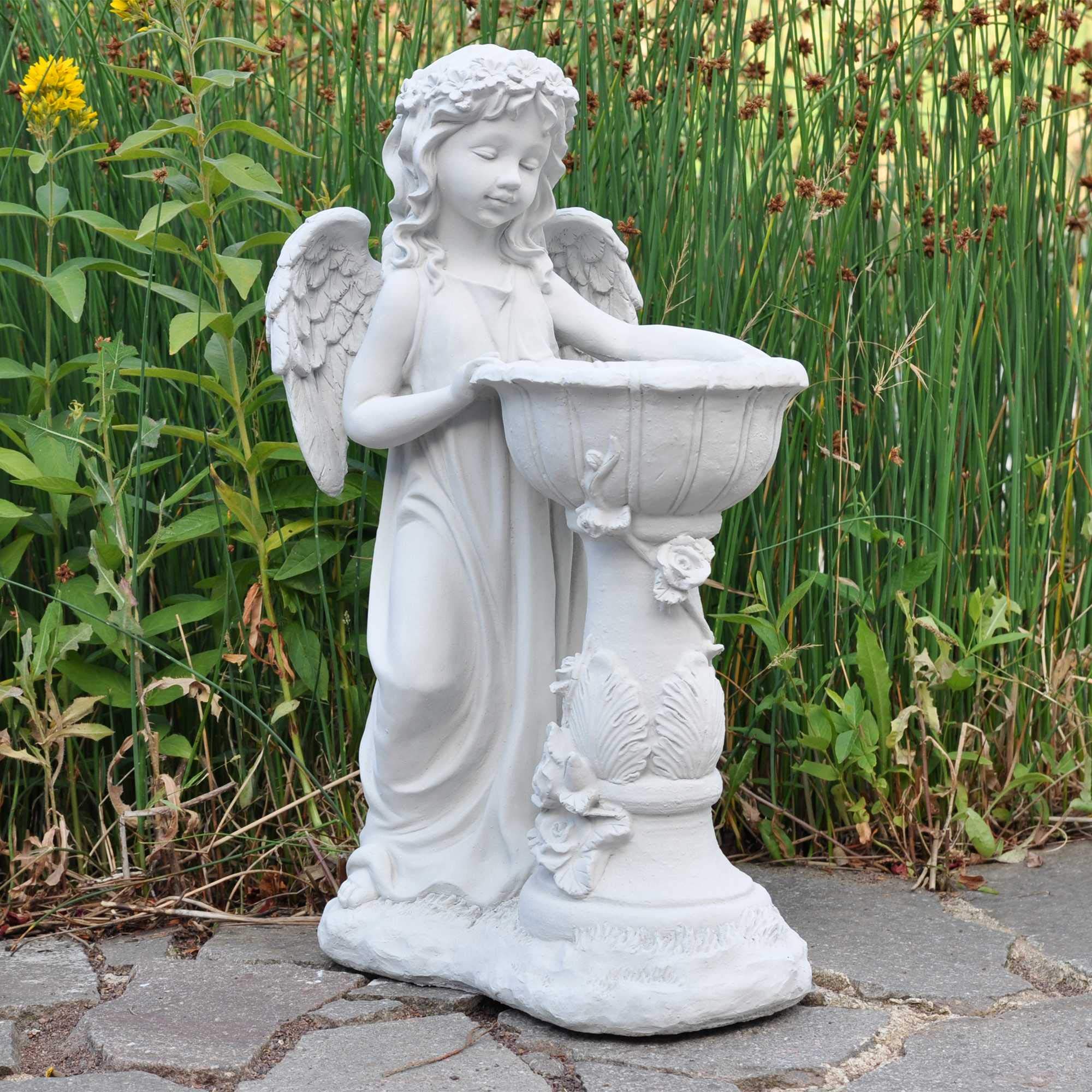 Wilai Angelo in piedi sulla fontana d'acqua, statuetta in pietra massiccia, gioco d'acqua, decorazione da giardino, resistente alle intemperie