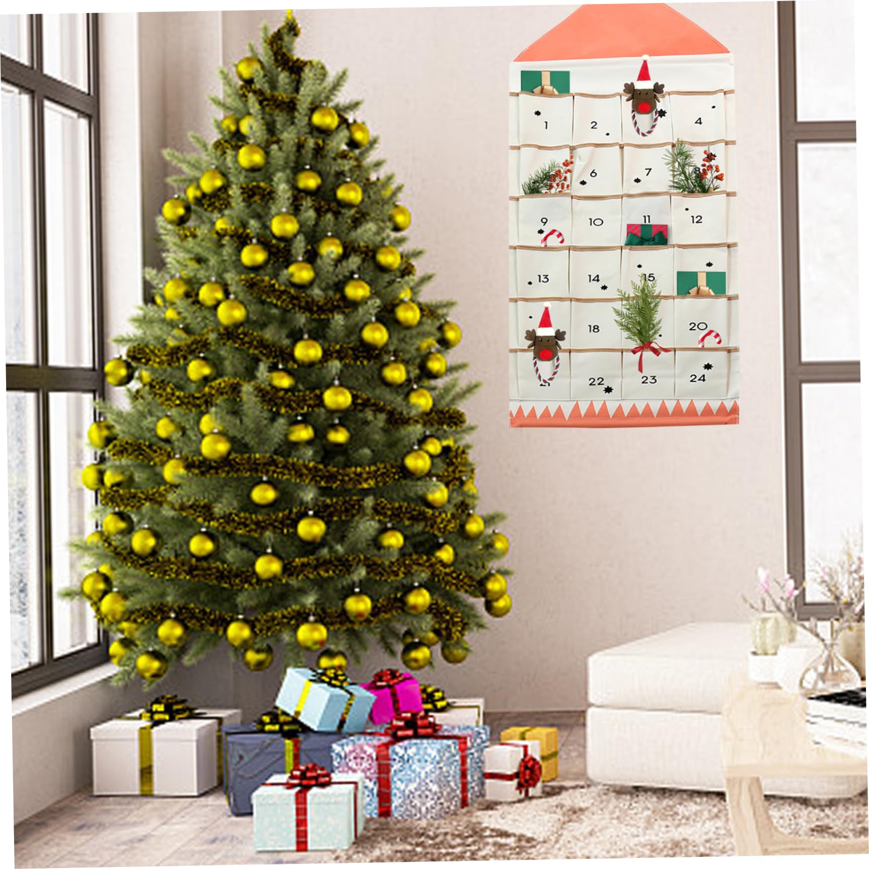 Gcroet Calendario dell'avvento in Tessuto con 24 Tasche Calendario avventato avventato per riempirti Un Calendario di Avventura per Avventure di Natale di Natale Riutilizzabile per Ornamenti Natalizi