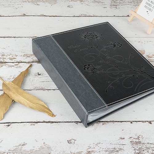 Miniatura 5 de Álbum de fotos de 8 x 10 pulgadas, 2 paquetes de páginas transparentes, cubierta de cuero, deslizante, álbum de fotos, cada uno con capacidad para