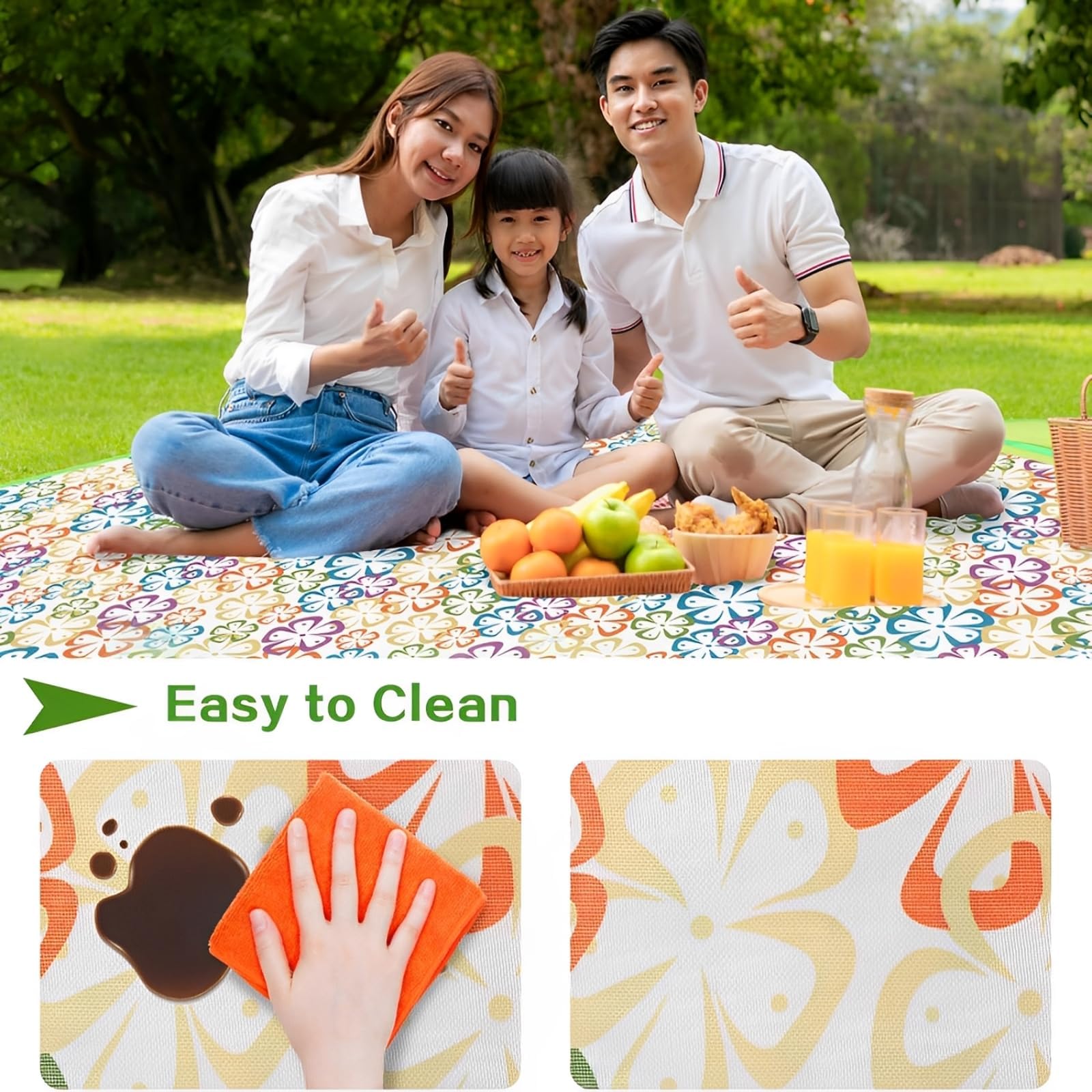 Coperta Picnic Impermeabile 150x200cm Pieghevole Tappetino Campeggio Spiaggia Parco Multicolore