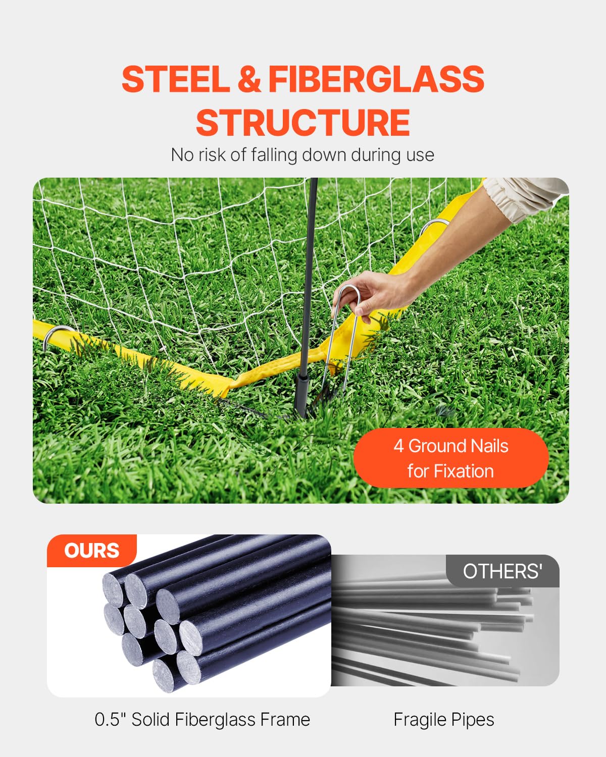 VEVOR But de football portable 1828x3657 mm cage de football enfants filet acier fibre de verre jaune