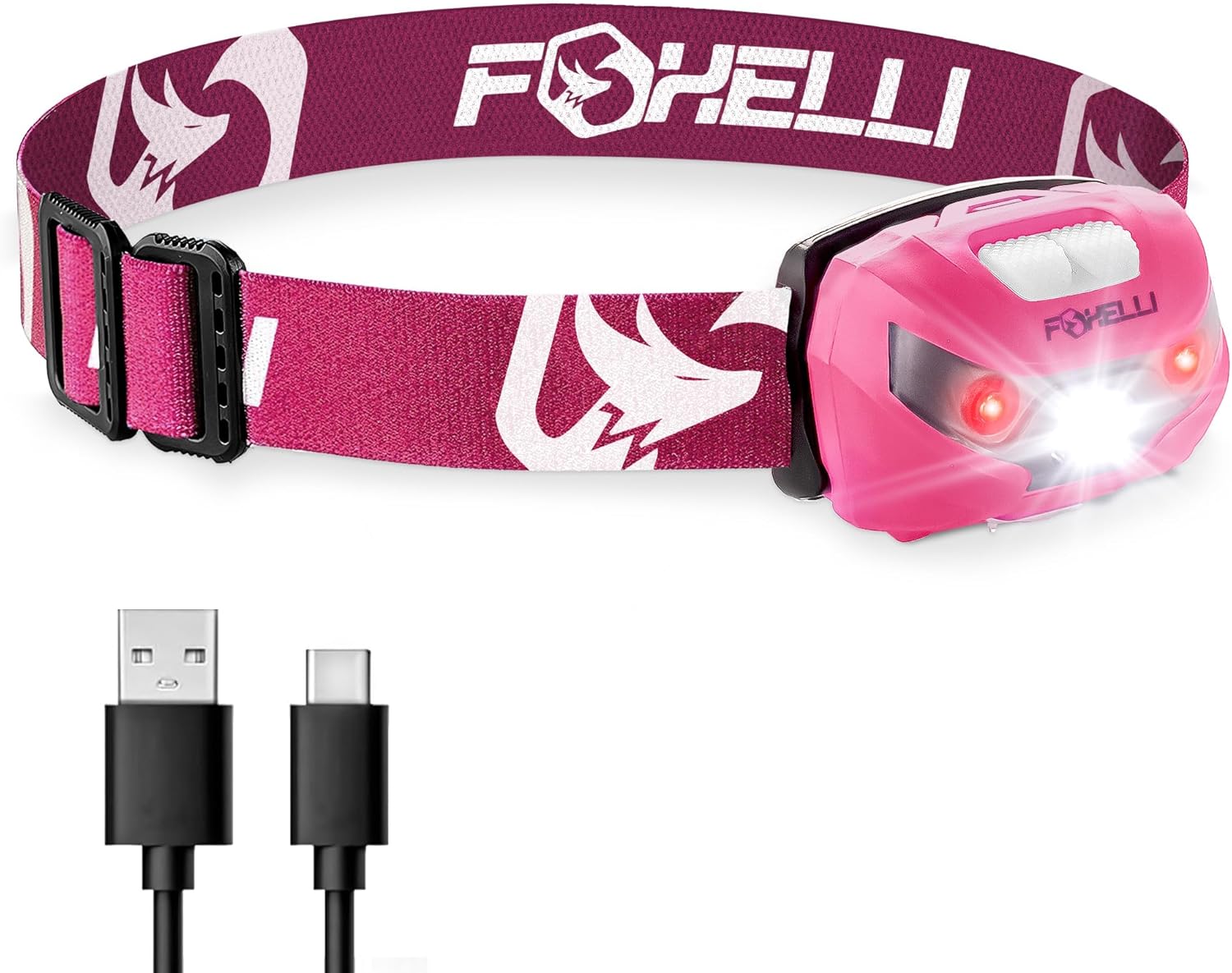 Foxelli Rechargeable LED Headlamp – Super Bright, Lightweight and Comfortable Head Light for Running, Camping, Hiking and Work, Suitable for Adults and Kids