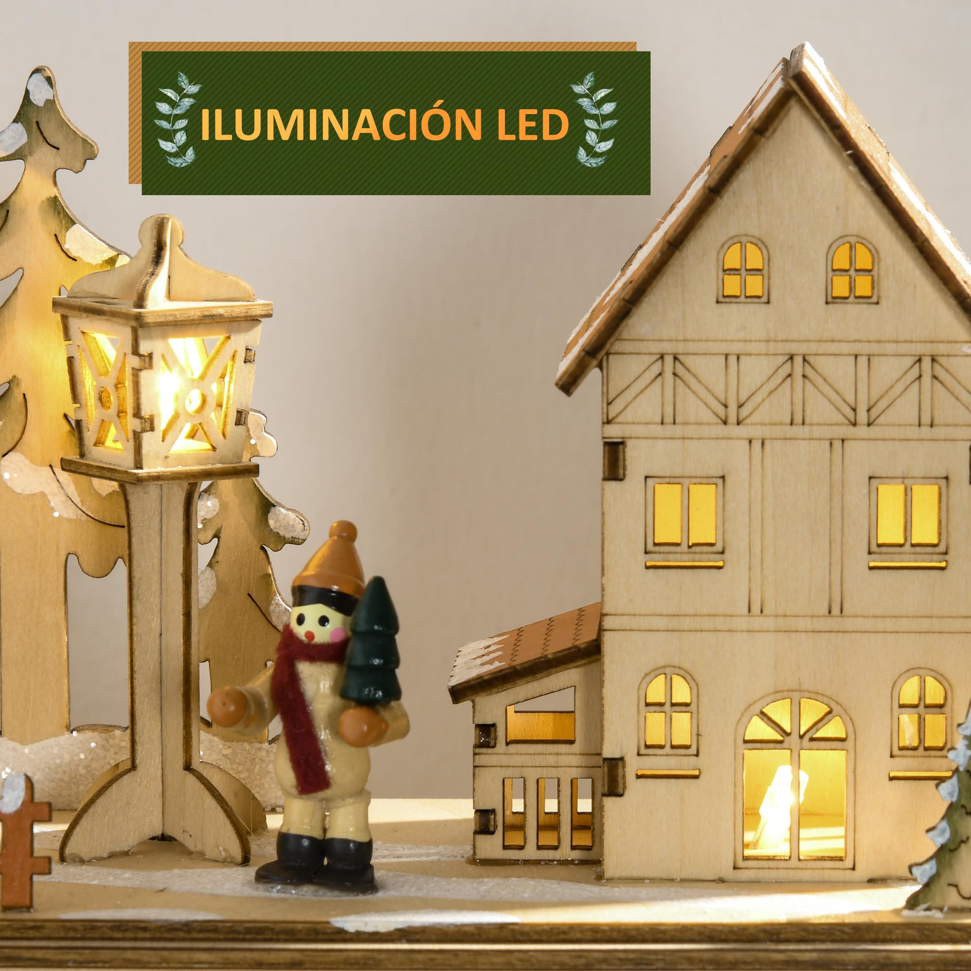 HOMCOM Calendario de Adviento para Llenar con Iluminación LED y 24 Cajones Cuenta Regresiva Calendario de Adviento de Madera de Navidad Decoración en Mesa 36x9x52 cm Natural