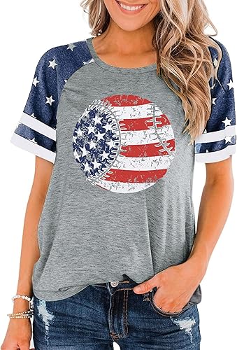 Flag Shirt Women 4th of July Shirts USA Flag Graphic - Baseball Gifts For Women