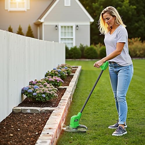 Vista 4 de SOYUS Weed Wacker - Cortadora de hilo inalámbrica de 10 pulgadas, con batería de 2.0 Ah, recortadora ligera con 8 líneas de repuesto de carrete